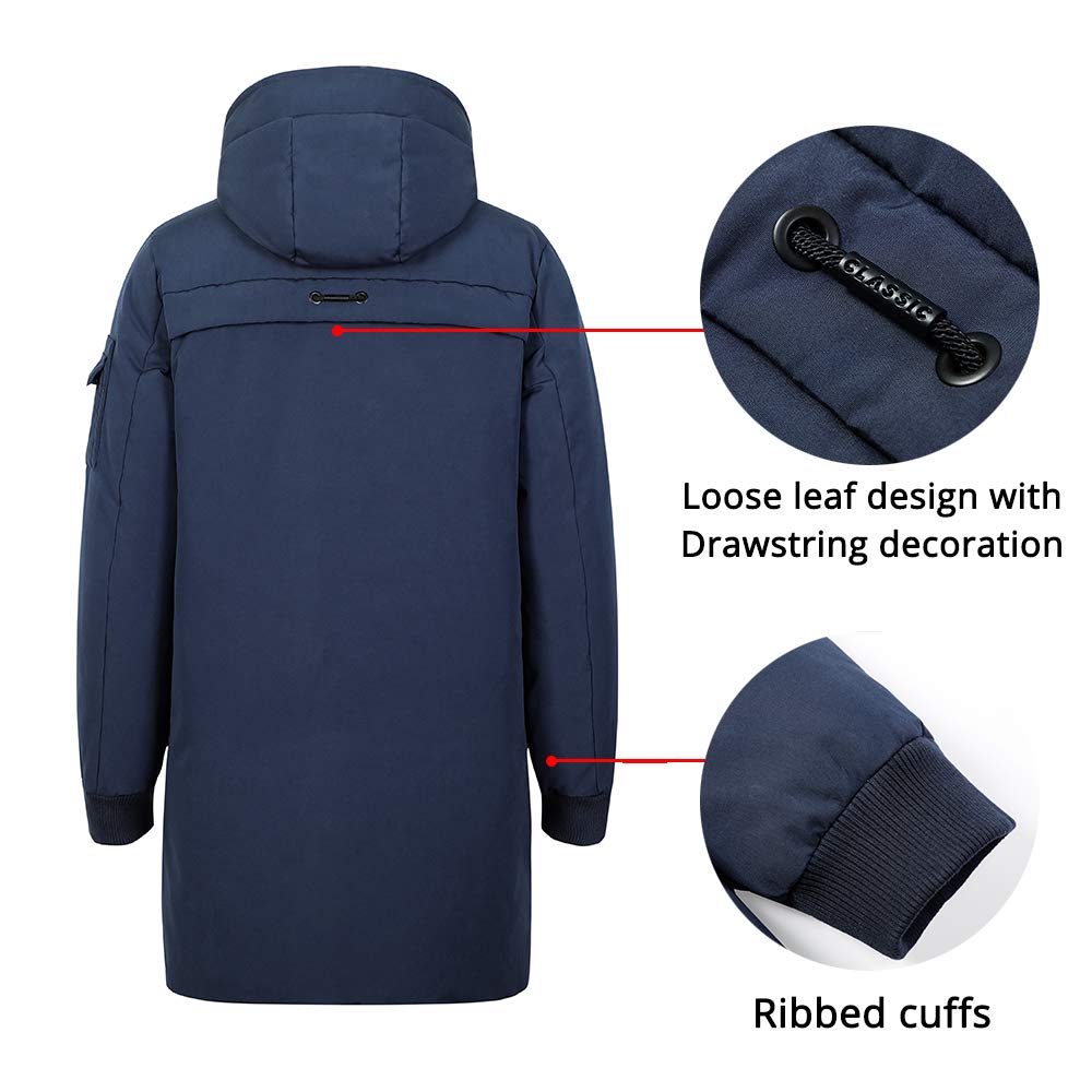 Pioneer Camp Men's Winter Coats Water-Repellent Windproof Thicken Parkas Long Hooded Padded Puffer Jacket