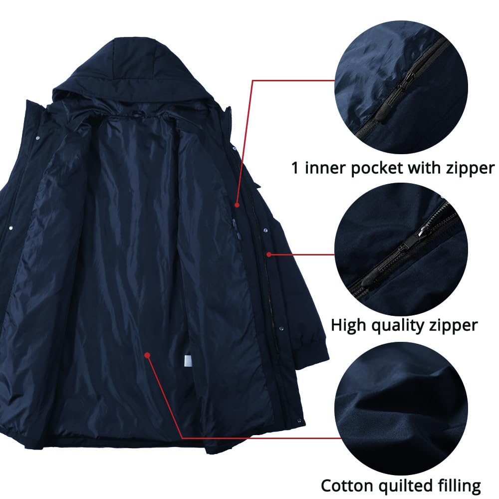 Pioneer Camp Men's Winter Coats Water-Repellent Windproof Thicken Parkas Long Hooded Padded Puffer Jacket