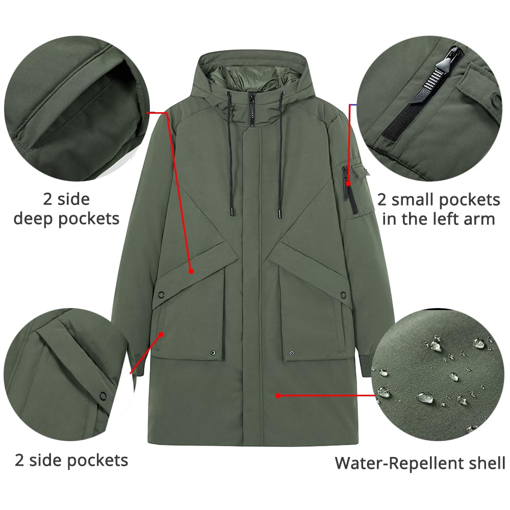 Pioneer Camp Men's Winter Coats Water-Repellent Windproof Thicken Parkas Long Hooded Padded Puffer Jacket