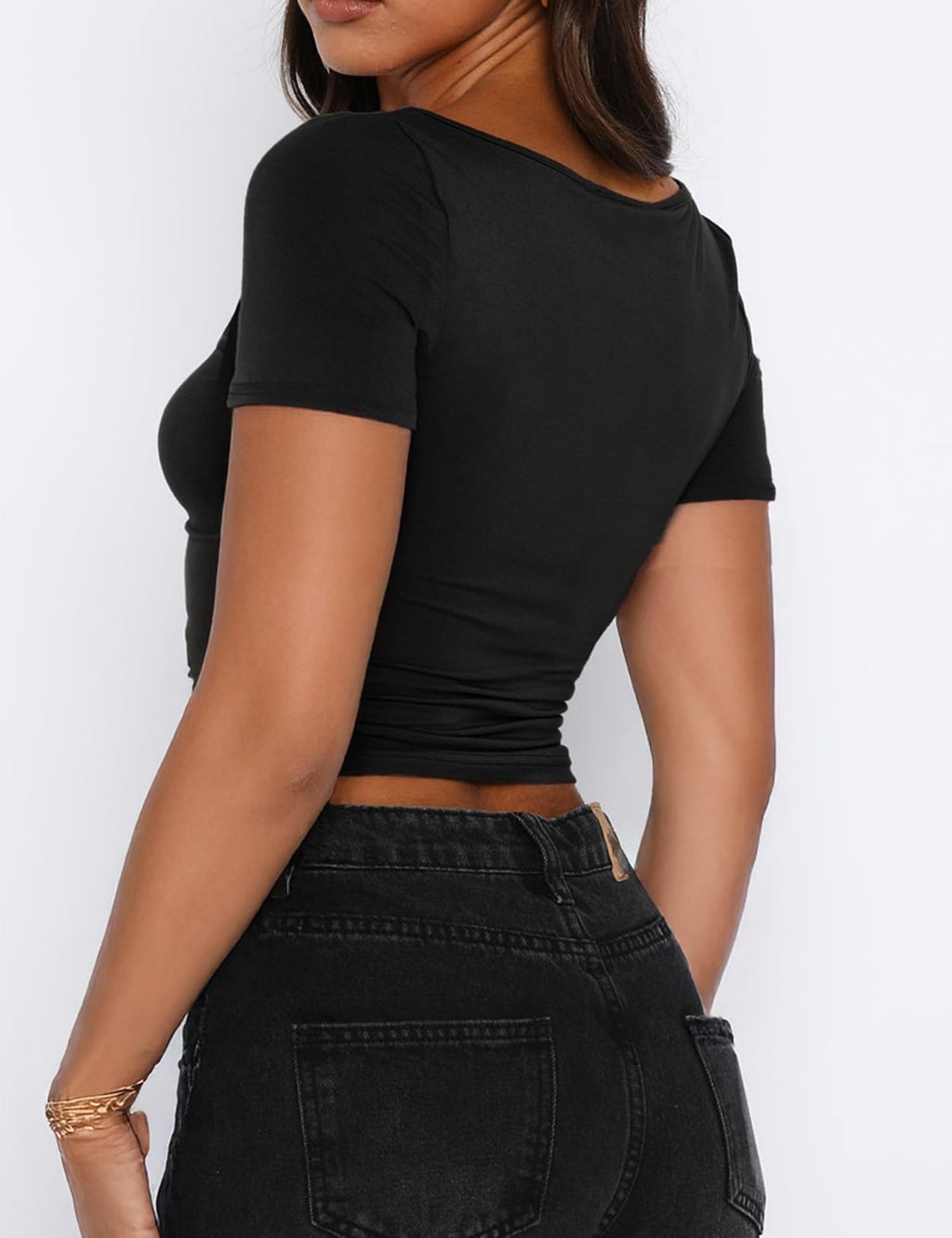 Women's Short Sleeve Going Out Crop Top Sexy Pleated Cute Shirt Sweetheart Neck Y2K Ruched Cropped Tops