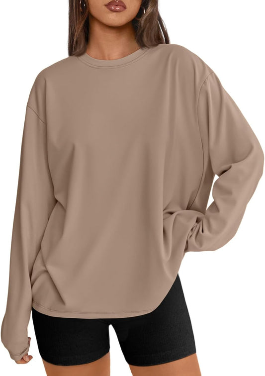 Trendy Queen Womens Spring Tops Oversized Long Sleeve T Shirts 2026 Basic Tee Fall Casual Workout Y2K Clothes