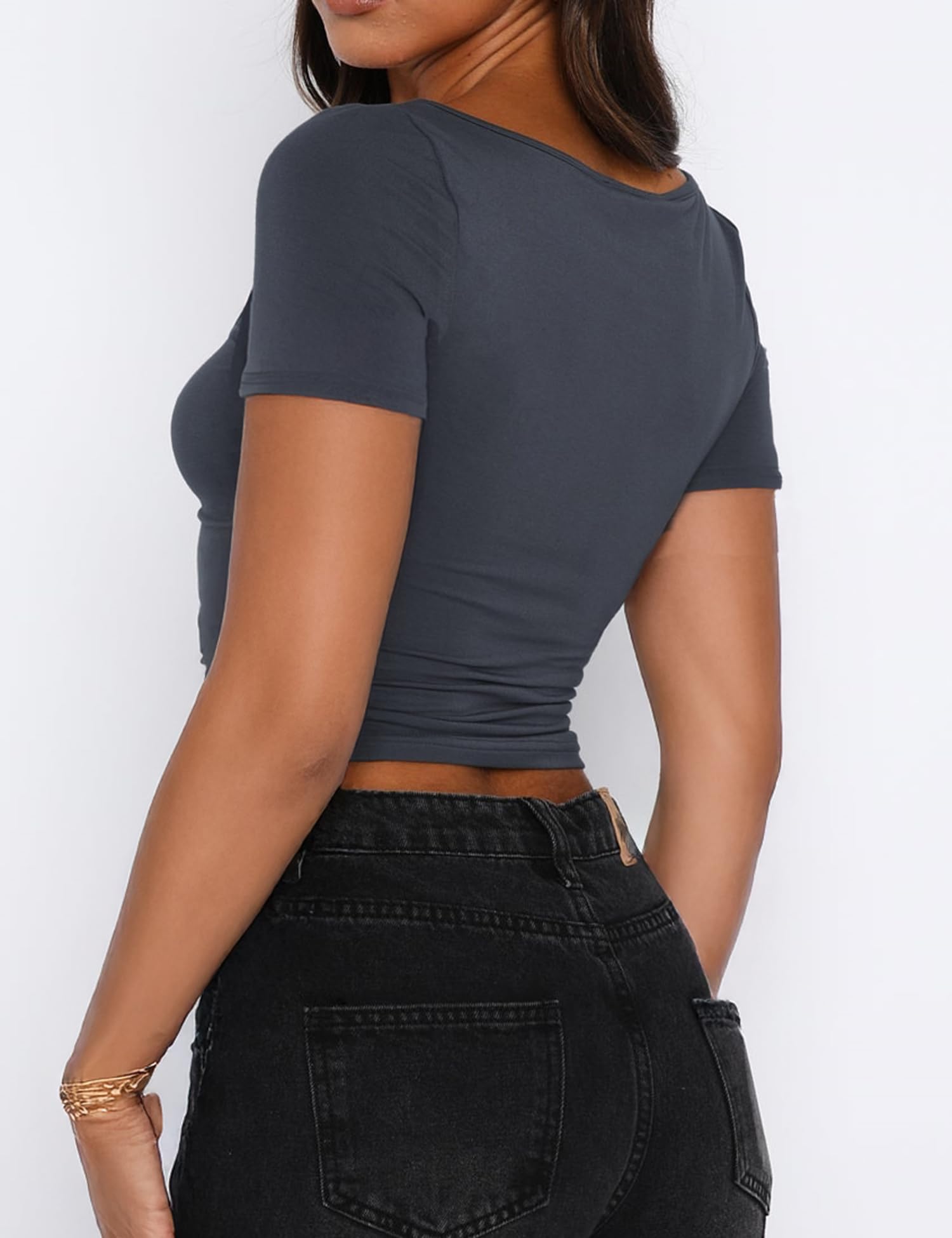 Women's Short Sleeve Going Out Crop Top Sexy Pleated Cute Shirt Sweetheart Neck Y2K Ruched Cropped Tops