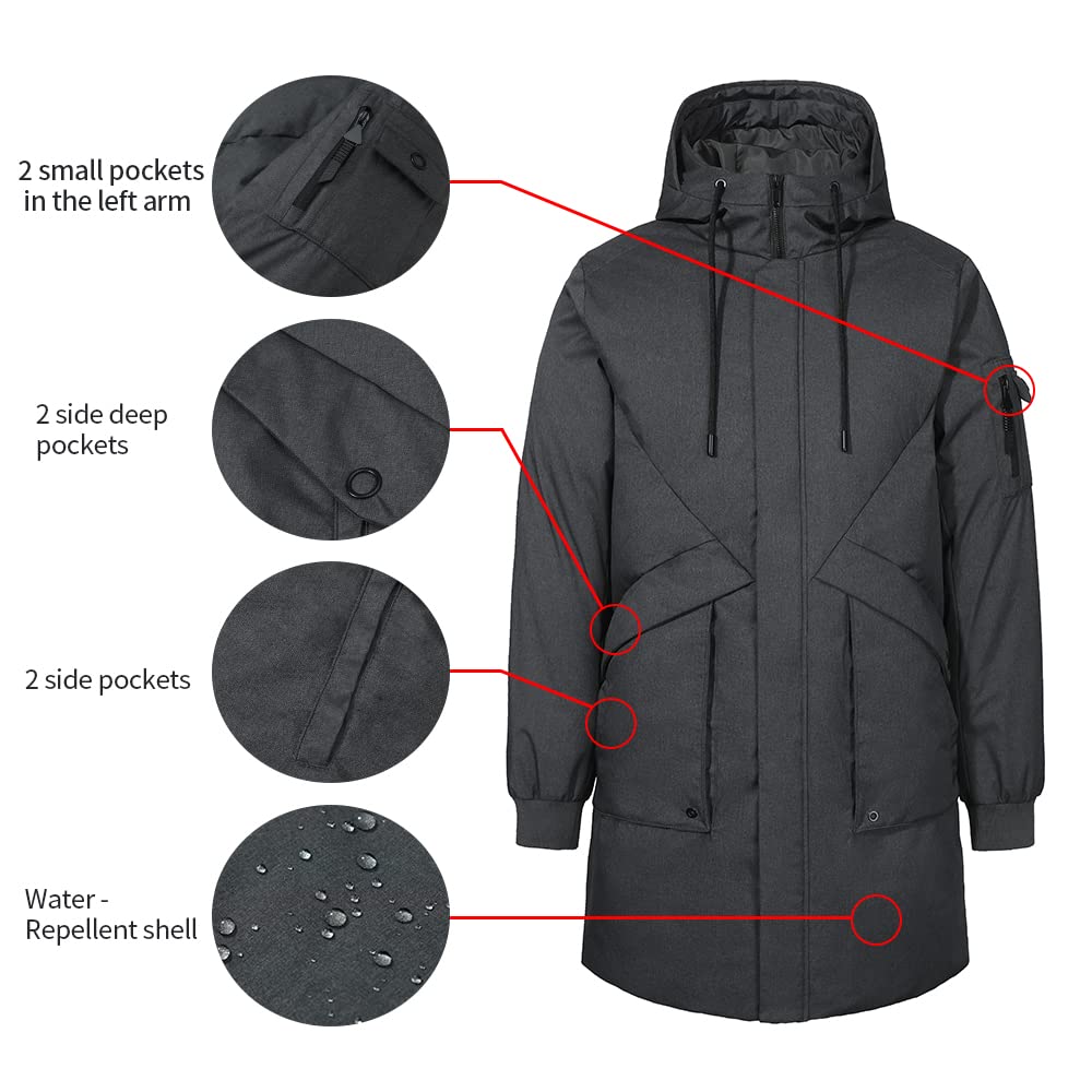Pioneer Camp Men's Winter Coats Water-Repellent Windproof Thicken Parkas Long Hooded Padded Puffer Jacket