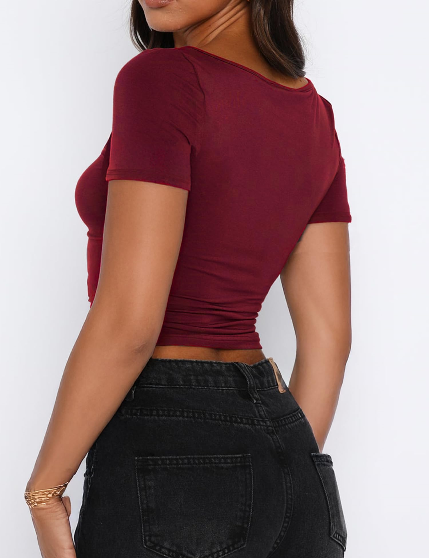 Women's Short Sleeve Going Out Crop Top Sexy Pleated Cute Shirt Sweetheart Neck Y2K Ruched Cropped Tops