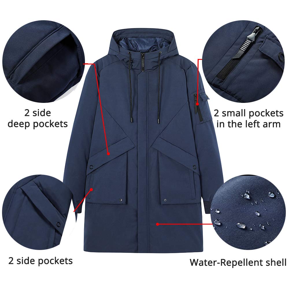 Pioneer Camp Men's Winter Coats Water-Repellent Windproof Thicken Parkas Long Hooded Padded Puffer Jacket