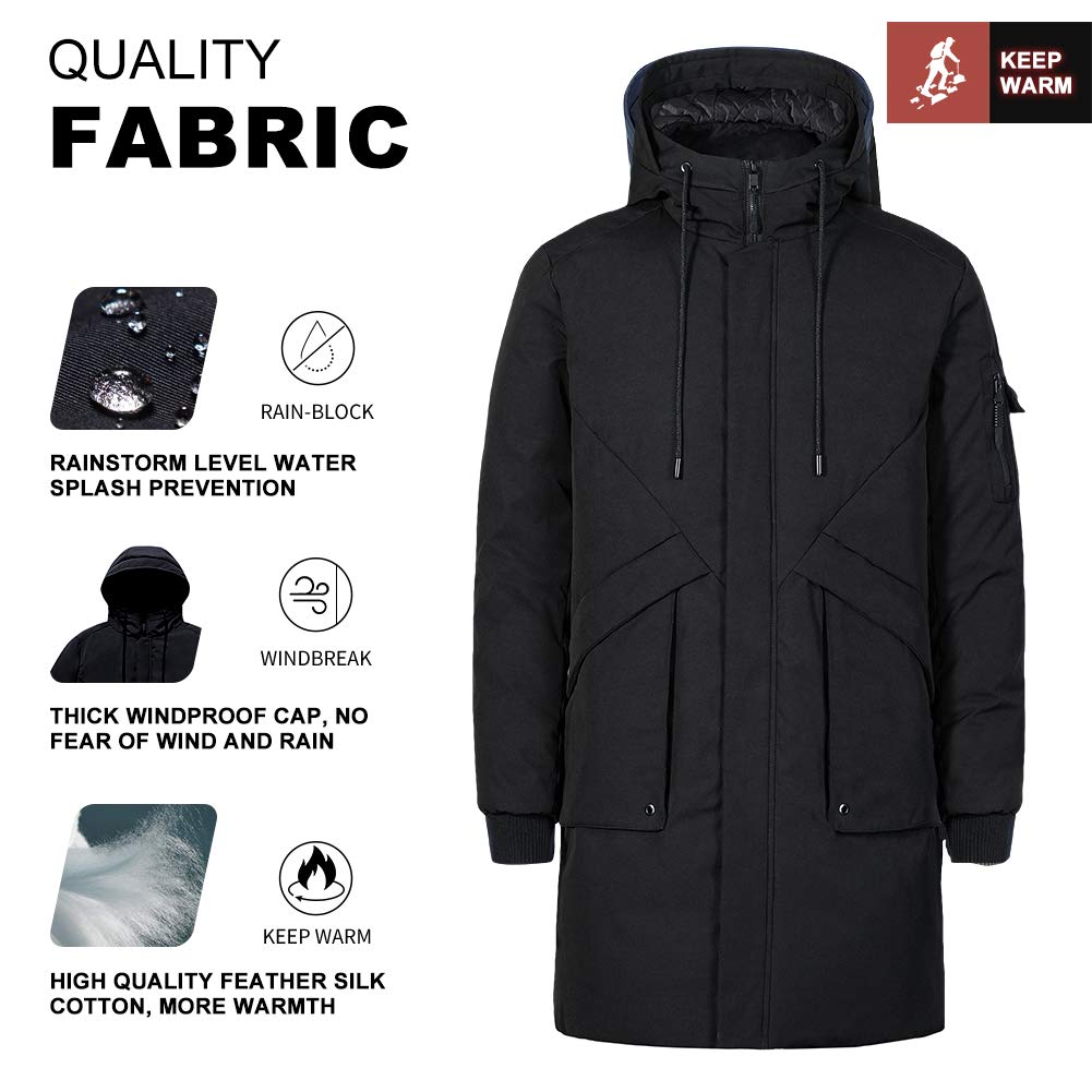 Pioneer Camp Men's Winter Coats Water-Repellent Windproof Thicken Parkas Long Hooded Padded Puffer Jacket