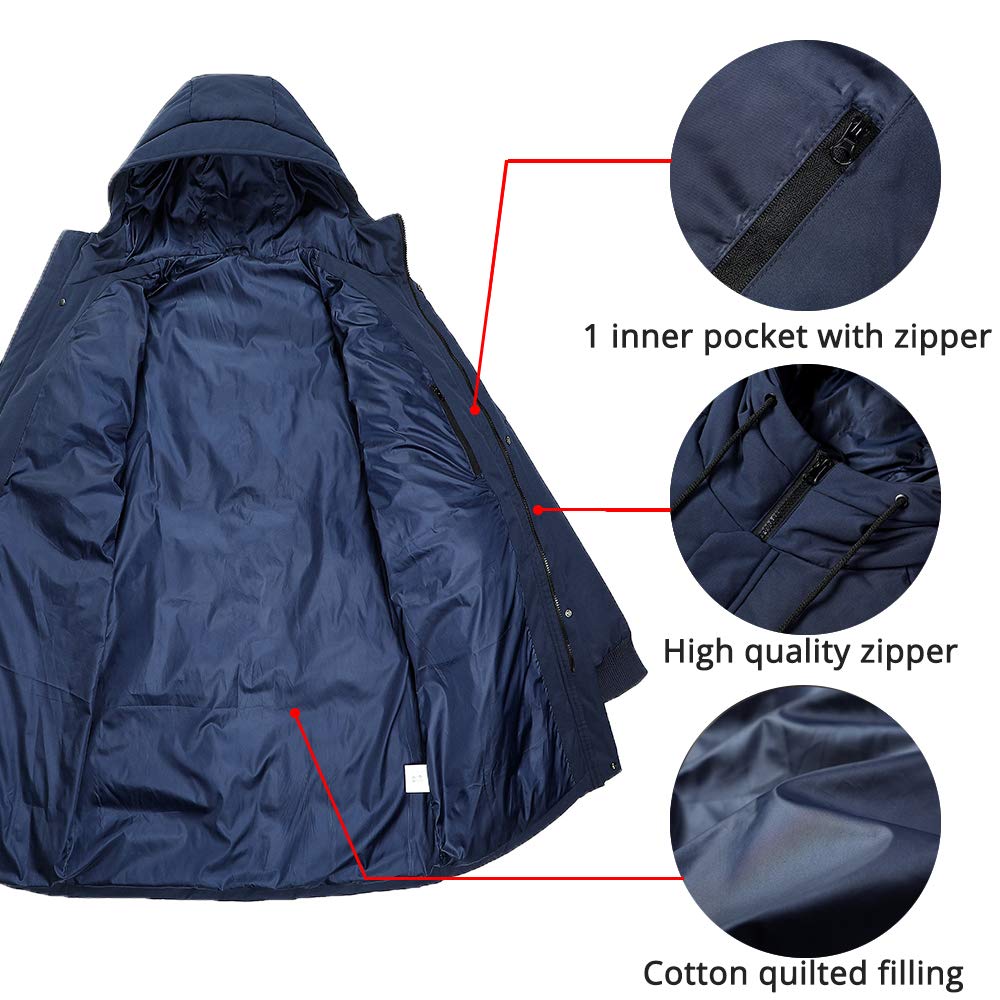 Pioneer Camp Men's Winter Coats Water-Repellent Windproof Thicken Parkas Long Hooded Padded Puffer Jacket