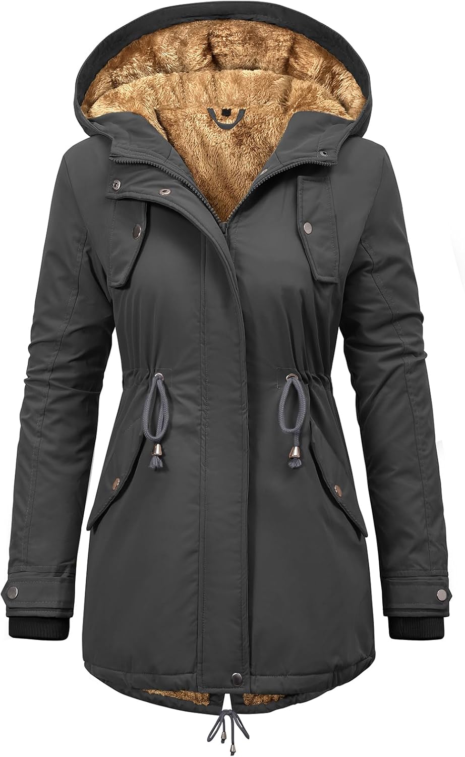 CMTOP Women Winter Jackets UK Thick Fleece Lined Ladies Coats Warm Fuzzy Waterproof Coat Padded Windproof Ladies Coats Thermal Outdoor Parka Jacket Hooded Outwear with Pockets