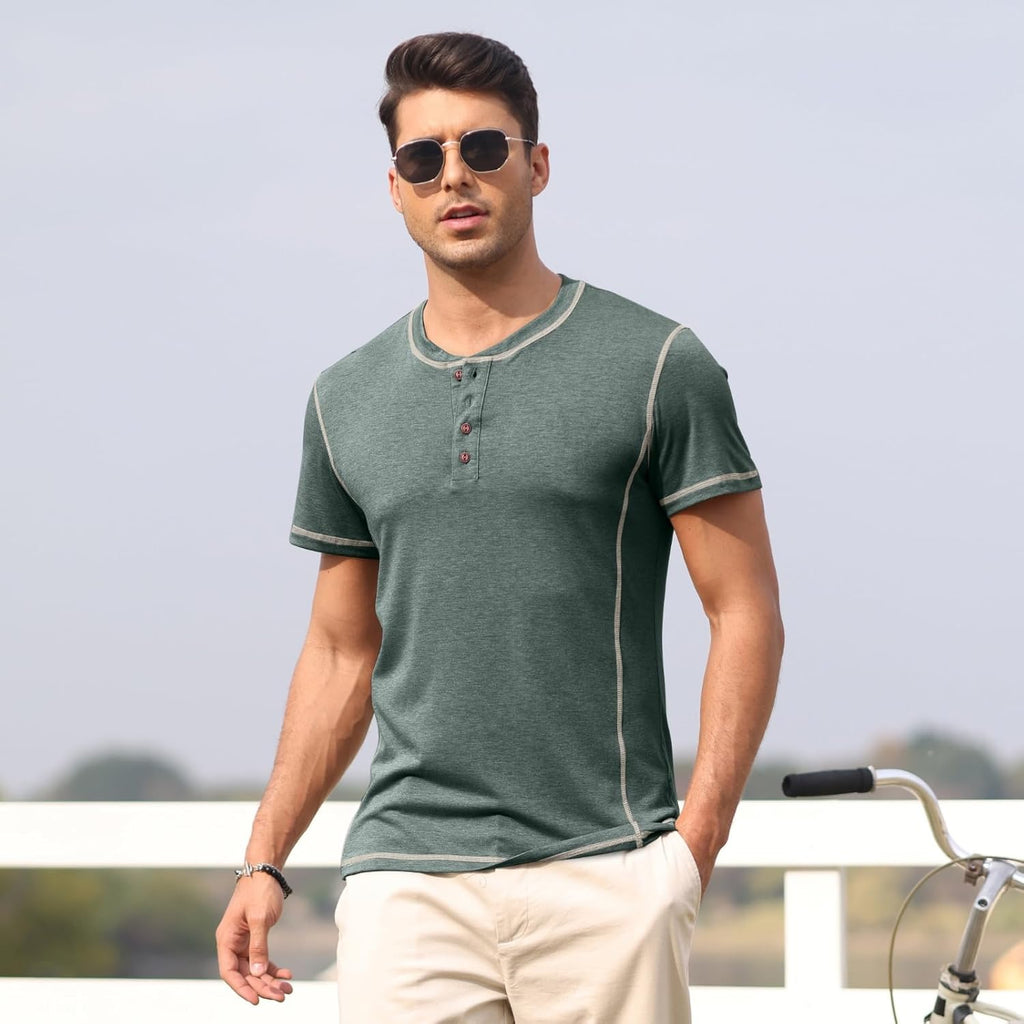 Men's Long Sleeve T-Shirt Long Cotton Henley Turtleneck Casual T-Shirt M-2XL
