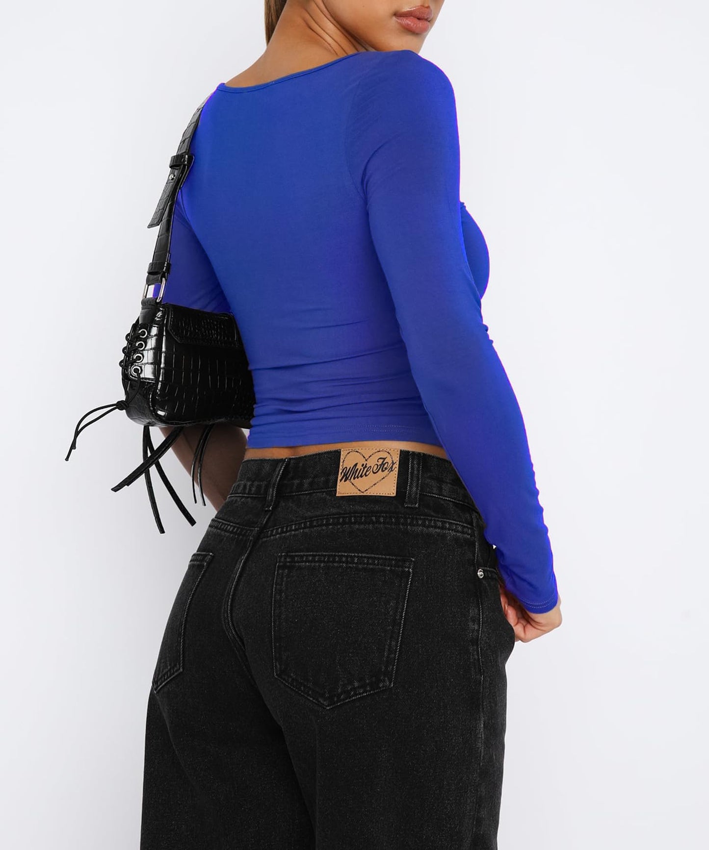 Women's Long Sleeve Going Out Crop Top Sexy Pleated Trendy Shirt Sweetheart Neck Y2K Ruched Cropped Tops
