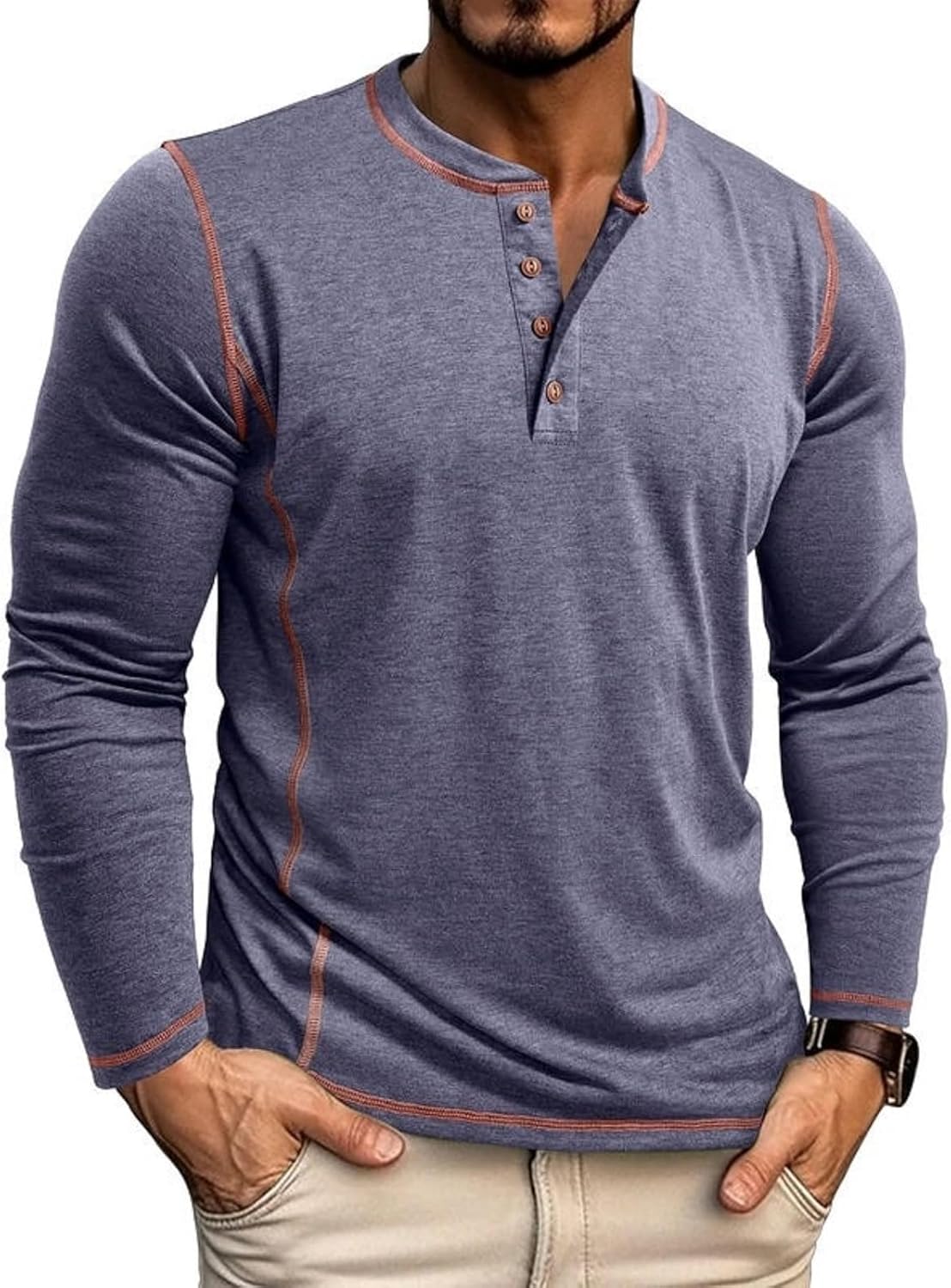 Men's Long Sleeve T-Shirt Long Cotton Henley Turtleneck Casual T-Shirt M-2XL