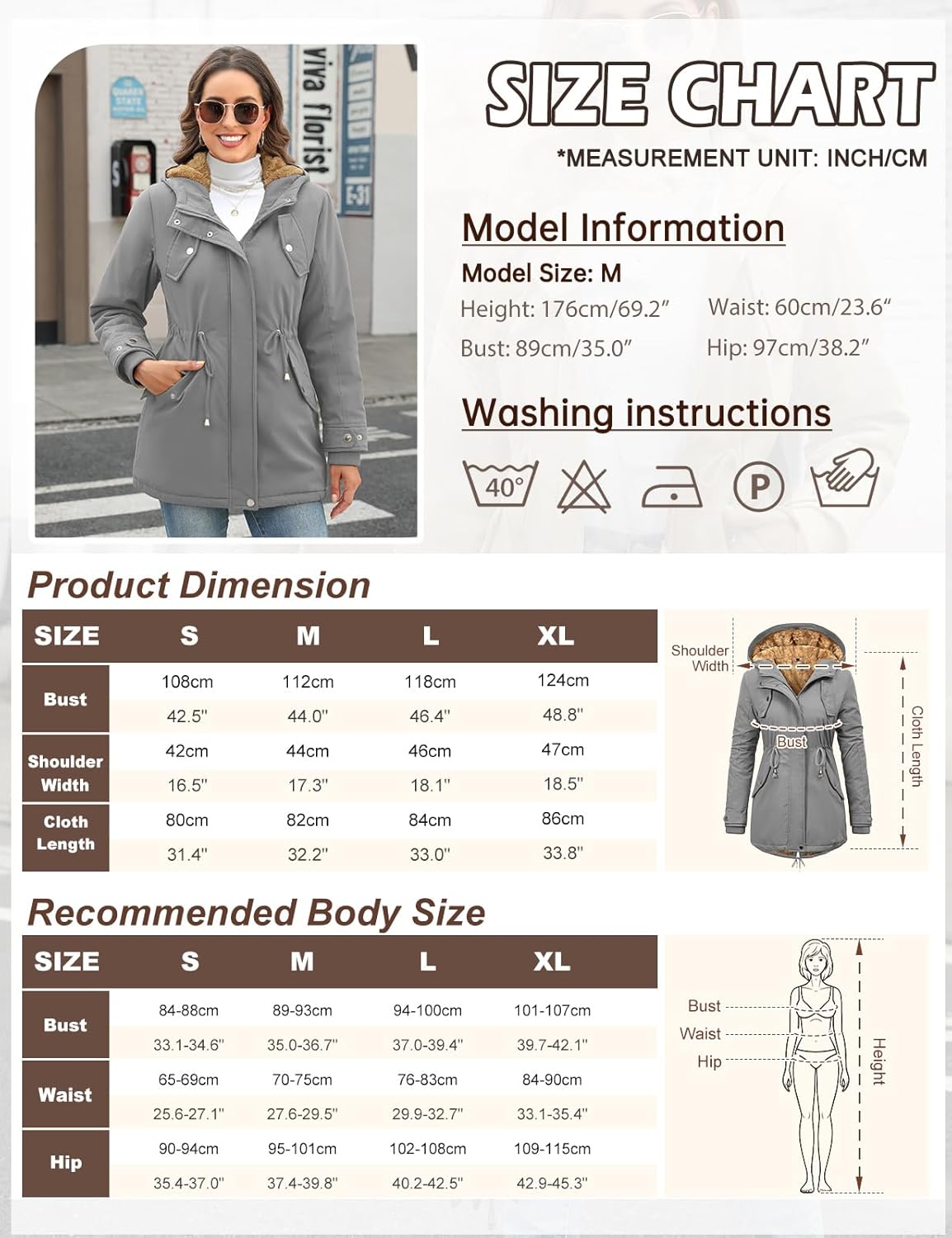 CMTOP Women Winter Jackets UK Thick Fleece Lined Ladies Coats Warm Fuzzy Waterproof Coat Padded Windproof Ladies Coats Thermal Outdoor Parka Jacket Hooded Outwear with Pockets
