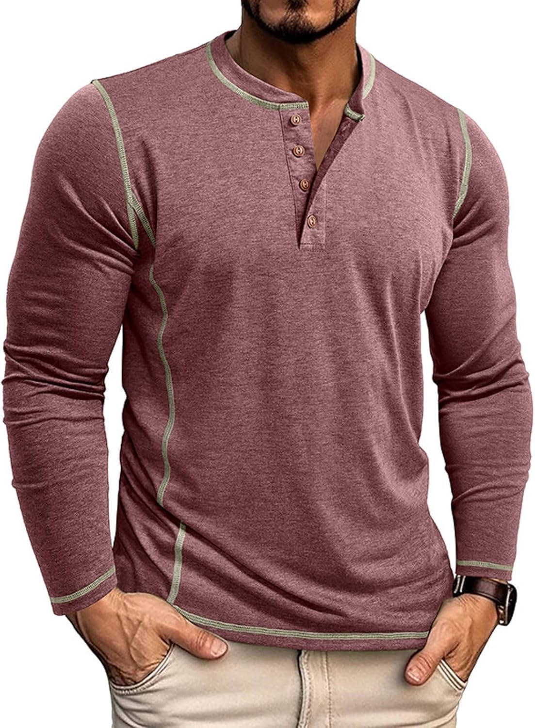 Men's Long Sleeve T-Shirt Long Cotton Henley Turtleneck Casual T-Shirt M-2XL