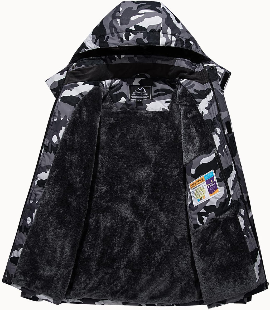KEFITEVD Men's Ski Jacket, Breathable Warm Lined Winter Jacket with Removable Hood, Snowboard Jacket, Waterproof Outdoor Jacket