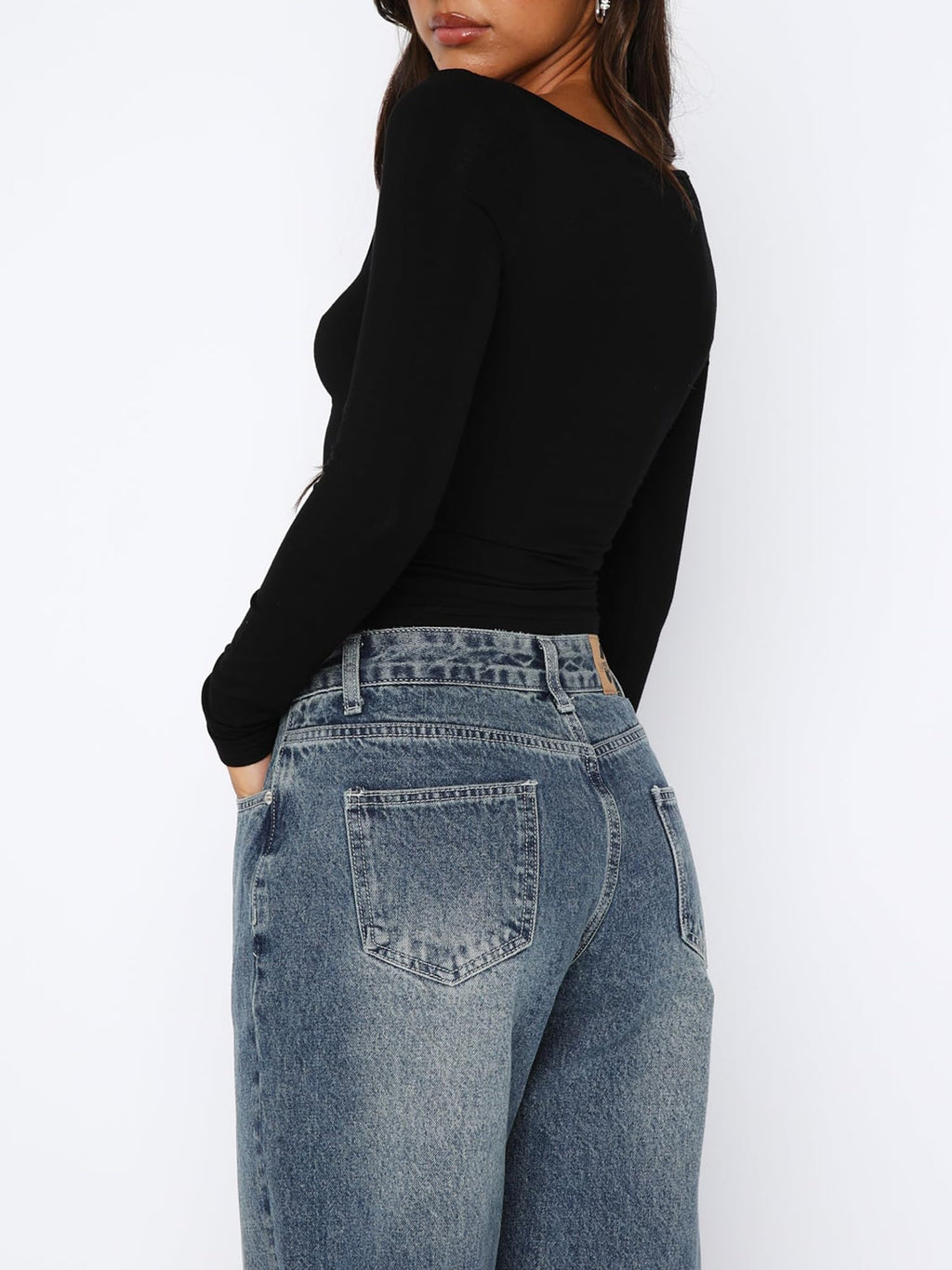 Women's Long Sleeve Going Out Crop Top Sexy Pleated Trendy Shirt Sweetheart Neck Y2K Ruched Cropped Tops