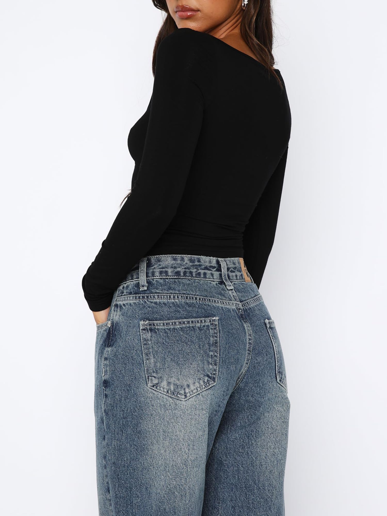 Women's Long Sleeve Going Out Crop Top Sexy Pleated Trendy Shirt Sweetheart Neck Y2K Ruched Cropped Tops