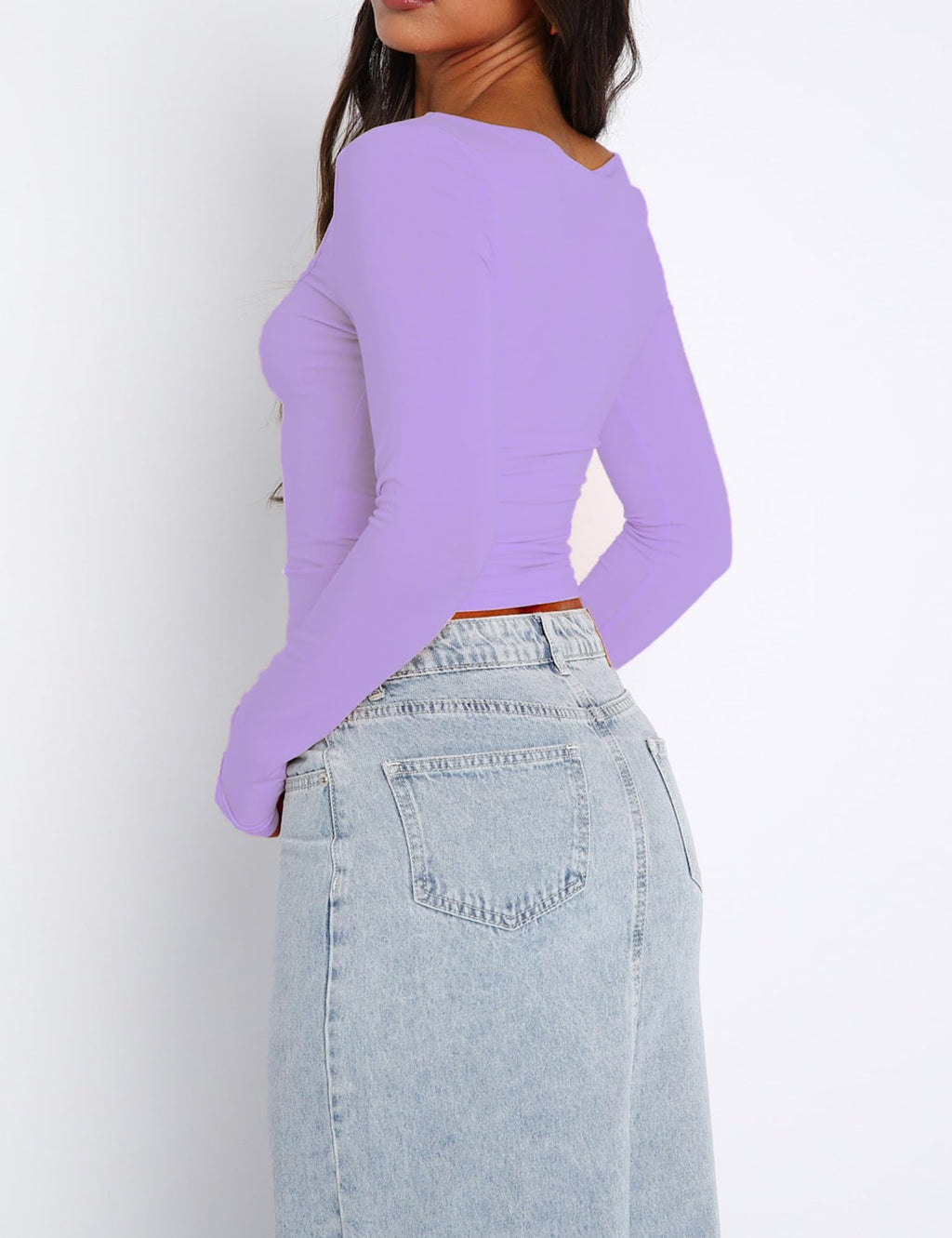 Women's Long Sleeve Going Out Crop Top Sexy Pleated Trendy Shirt Sweetheart Neck Y2K Ruched Cropped Tops