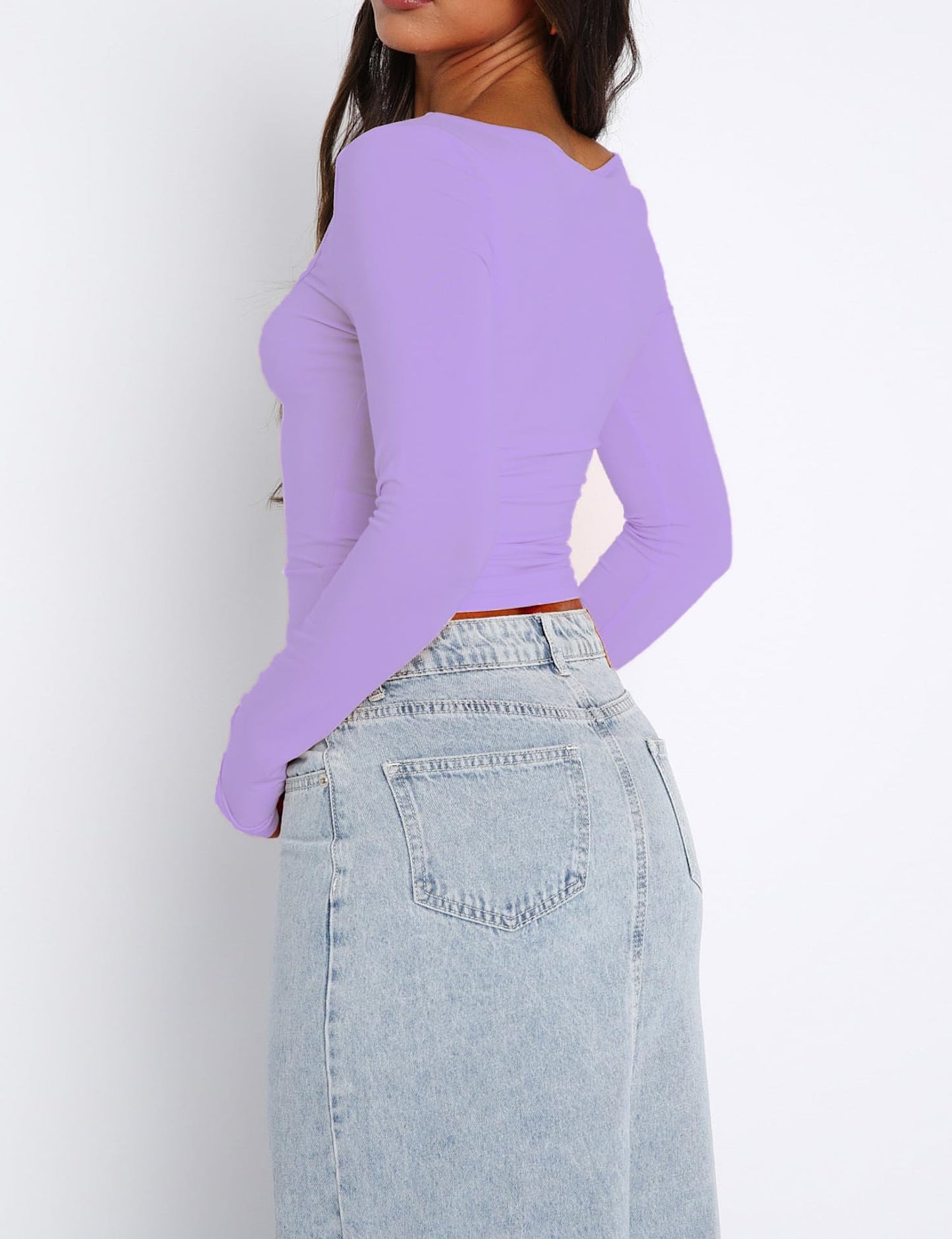 Women's Long Sleeve Going Out Crop Top Sexy Pleated Trendy Shirt Sweetheart Neck Y2K Ruched Cropped Tops