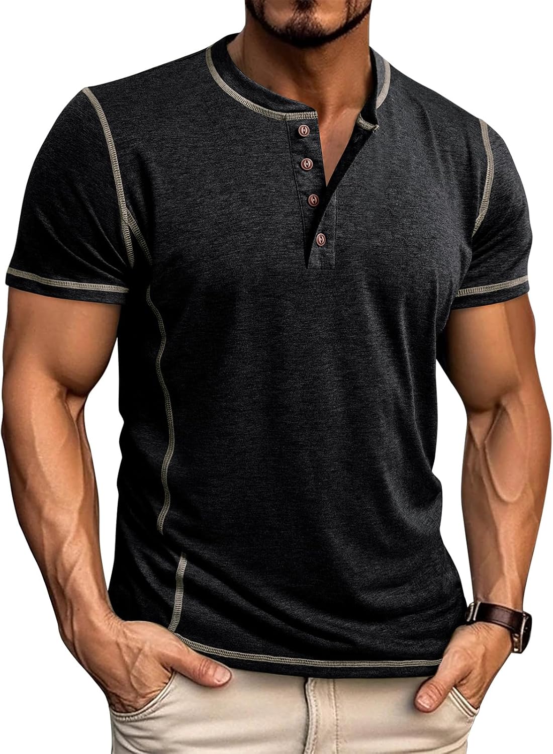 Men's Long Sleeve T-Shirt Long Cotton Henley Turtleneck Casual T-Shirt M-2XL