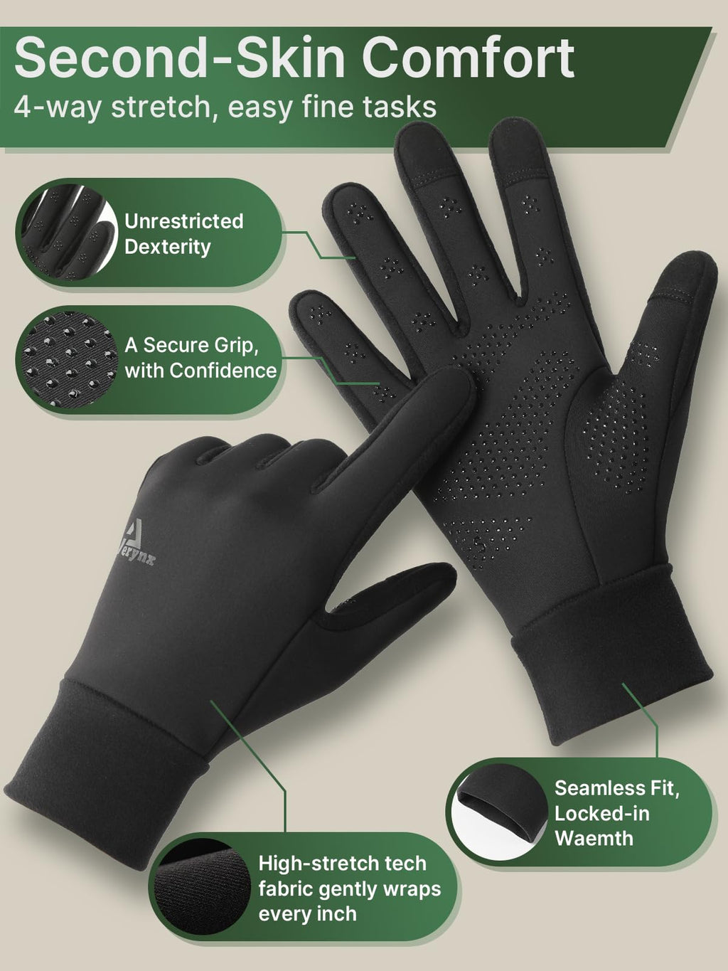 Winter Gloves Women Men Cold Weather Touch Screen 3-Layers Liner Glove for Running, Cycling, Biking, Hiking, Driving