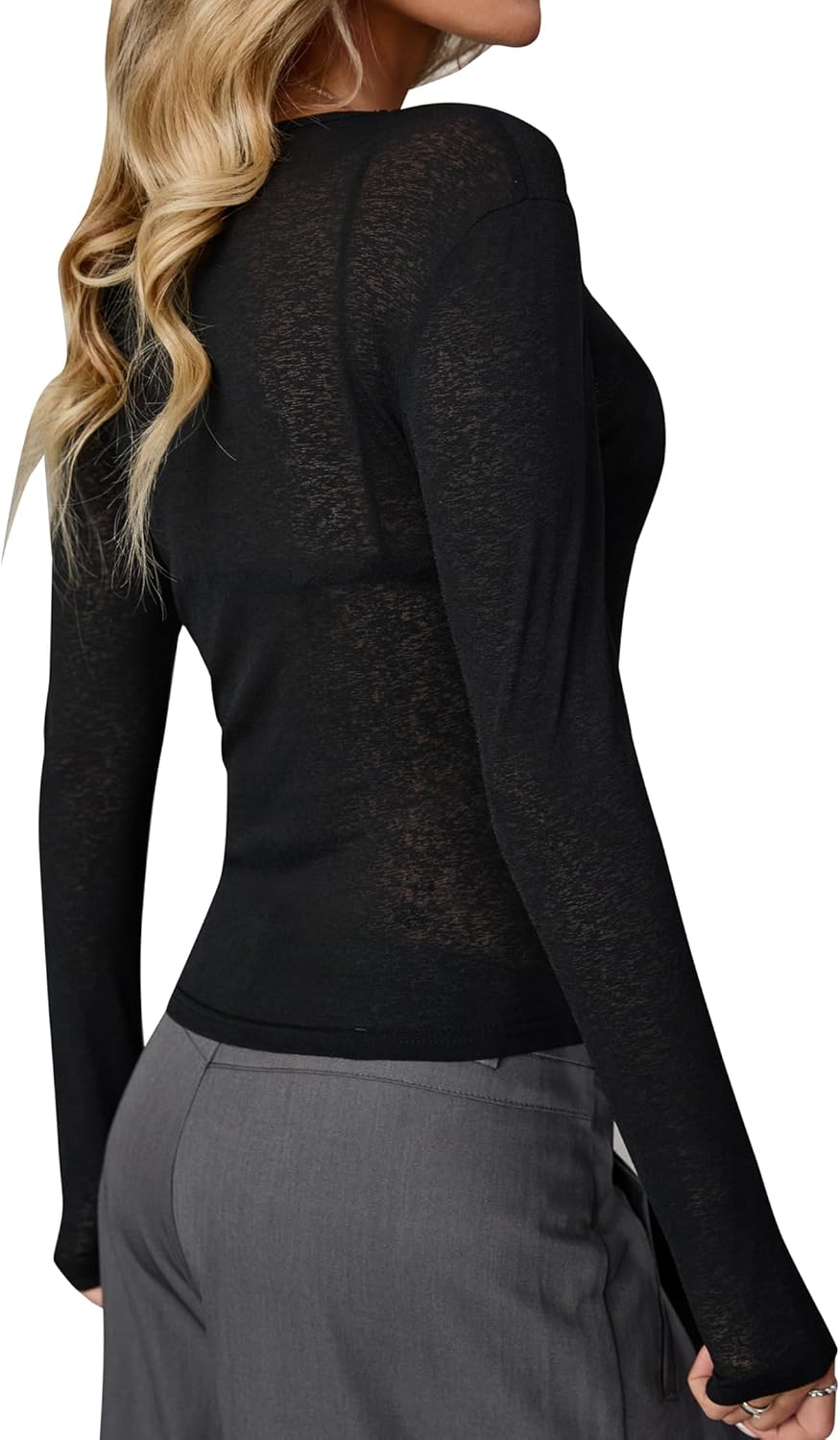 Avanova Women Mesh Sheer Long Sleeve Top See Through Sexy Going Out Shirts