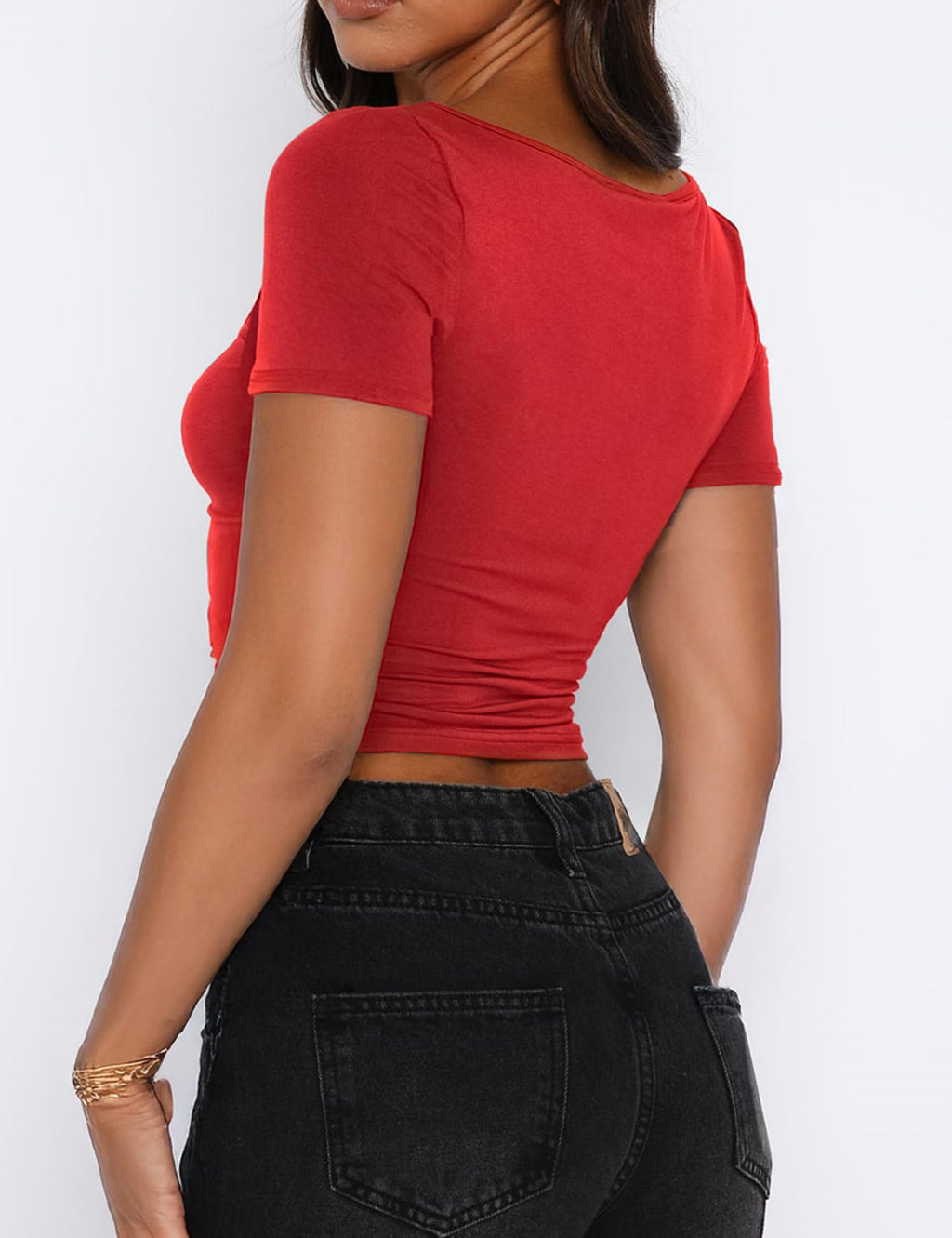 Women's Short Sleeve Going Out Crop Top Sexy Pleated Cute Shirt Sweetheart Neck Y2K Ruched Cropped Tops