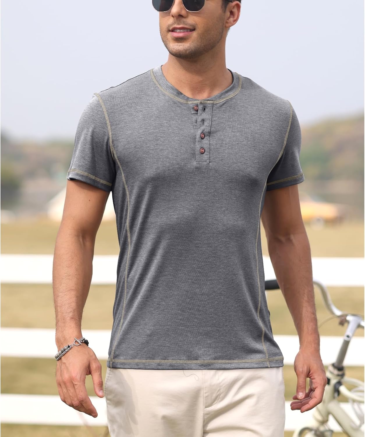 Men's Long Sleeve T-Shirt Long Cotton Henley Turtleneck Casual T-Shirt M-2XL