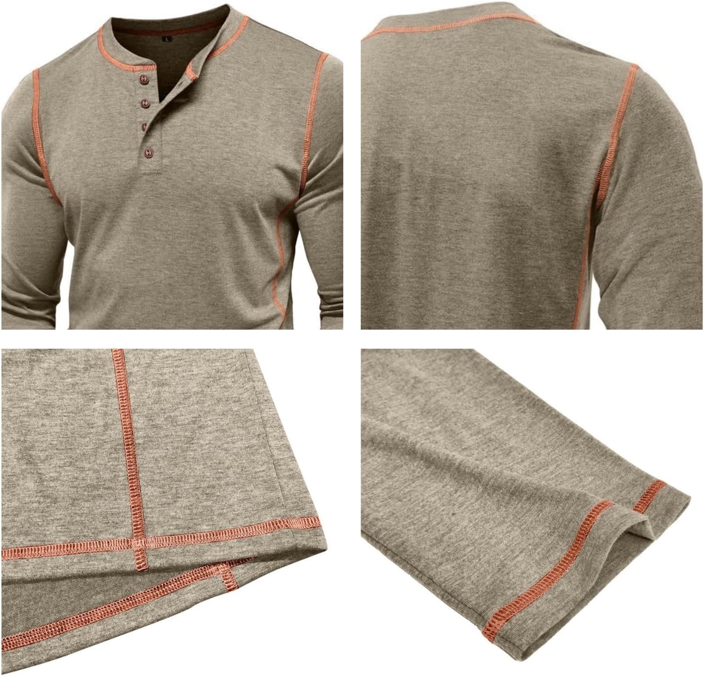 Men's Long Sleeve T-Shirt Long Cotton Henley Turtleneck Casual T-Shirt M-2XL