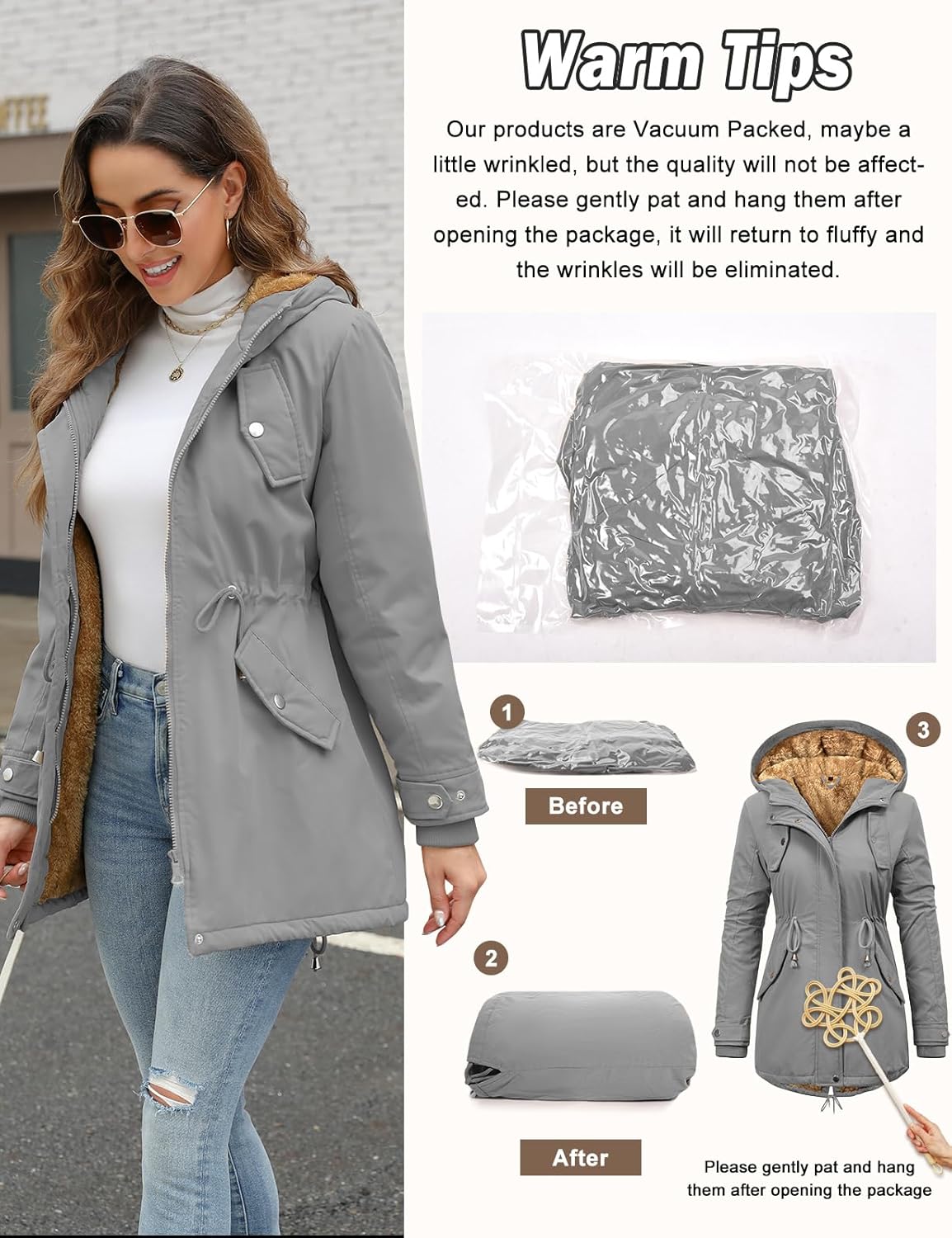 CMTOP Women Winter Jackets UK Thick Fleece Lined Ladies Coats Warm Fuzzy Waterproof Coat Padded Windproof Ladies Coats Thermal Outdoor Parka Jacket Hooded Outwear with Pockets