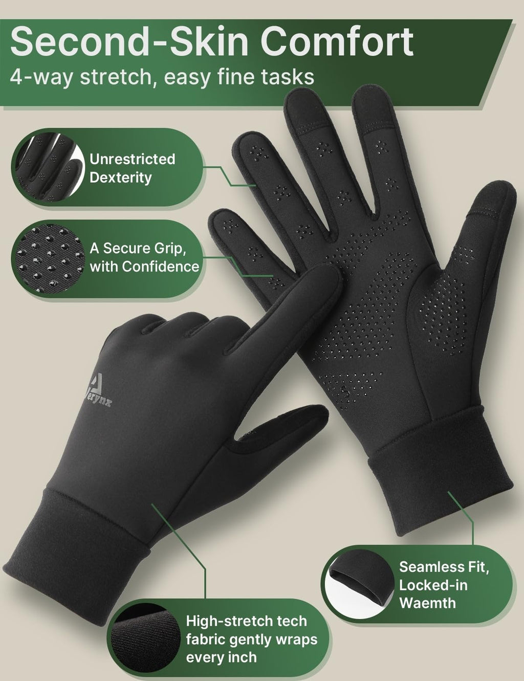Winter Gloves Women Men Cold Weather Touch Screen 3-Layers Liner Glove for Running, Cycling, Biking, Hiking, Driving