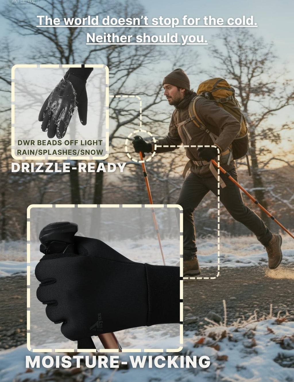 Winter Gloves Women Men Cold Weather Touch Screen 3-Layers Liner Glove for Running, Cycling, Biking, Hiking, Driving
