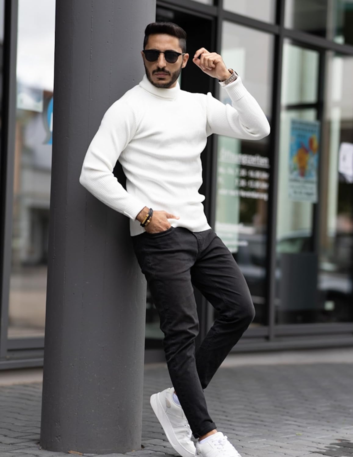 COOFANDY Men's Polo Sweater Fine Knit Long Sleeve Sweater Basic Regular Fit Pullover