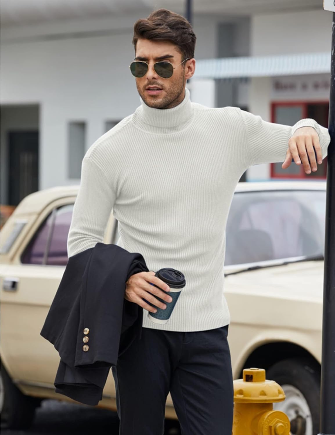 COOFANDY Men's Polo Sweater Fine Knit Long Sleeve Sweater Basic Regular Fit Pullover