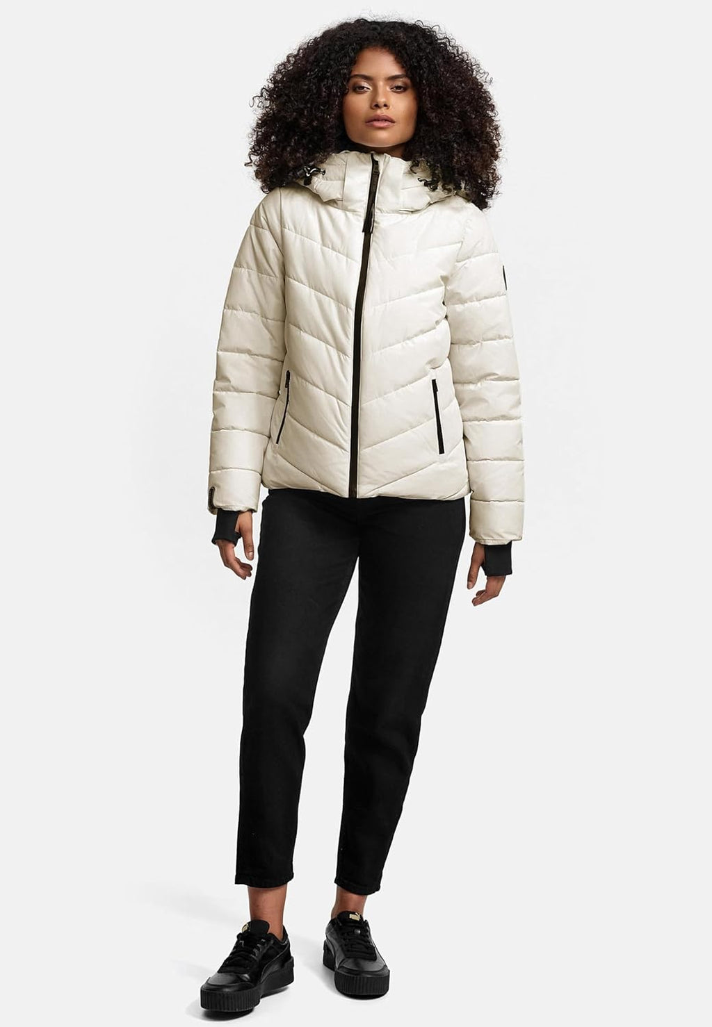 MARIKOO Women's Winter Jacket, Warm Quilted Jacket with Detachable Hood, Samuiaa XVI XS-3XL