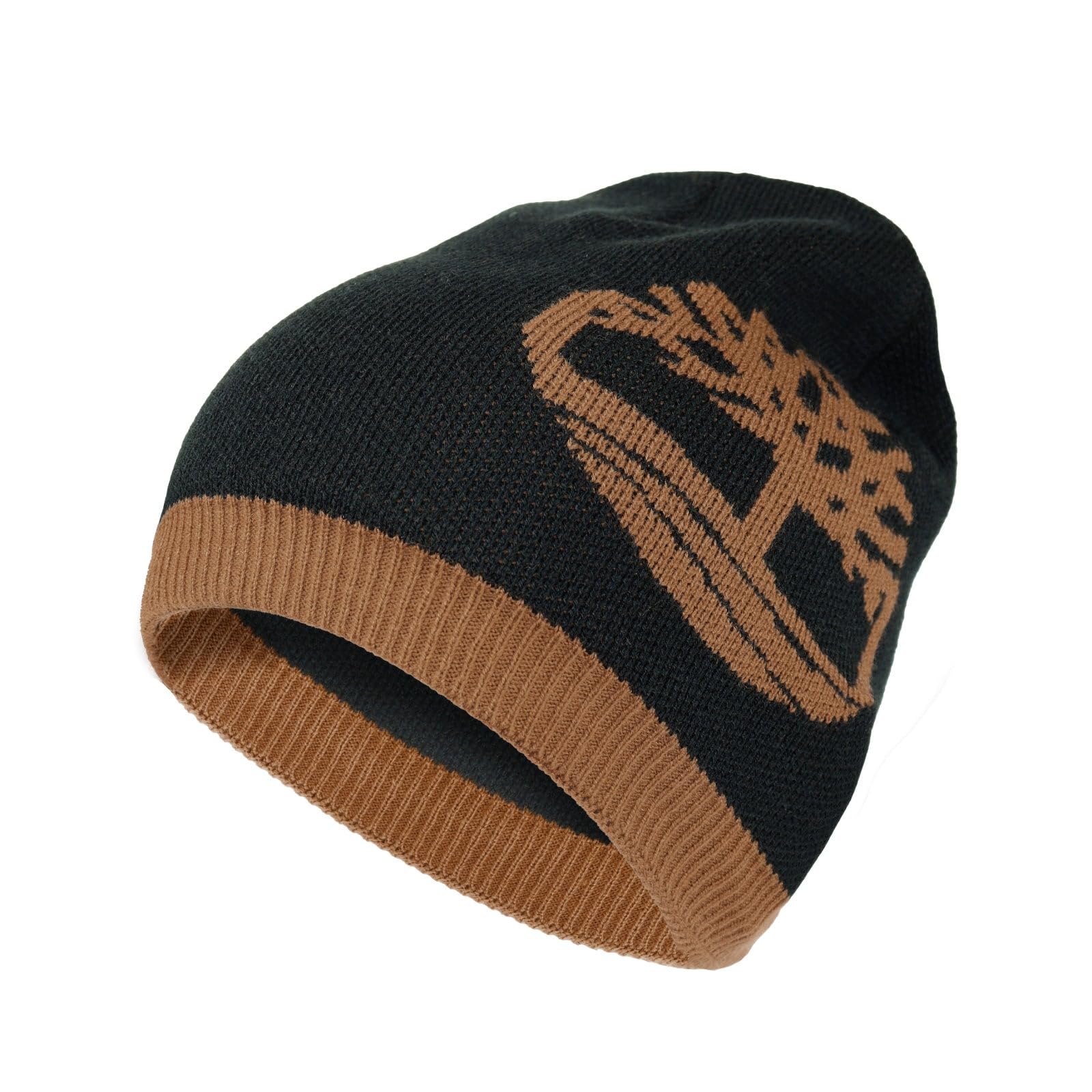Timberland Men’s Logo Pull-On Beanie - Soft Ribbed Knit Winter Hat, Jacquard Tree Design, Warm Stretch Fit for Cold Weather