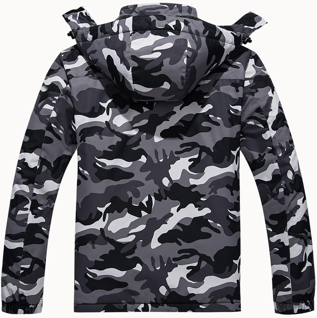 KEFITEVD Men's Ski Jacket, Breathable Warm Lined Winter Jacket with Removable Hood, Snowboard Jacket, Waterproof Outdoor Jacket