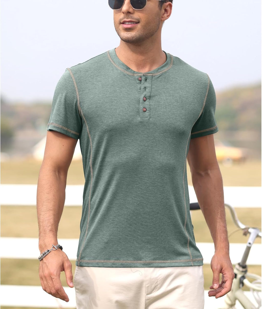 Men's Long Sleeve T-Shirt Long Cotton Henley Turtleneck Casual T-Shirt M-2XL