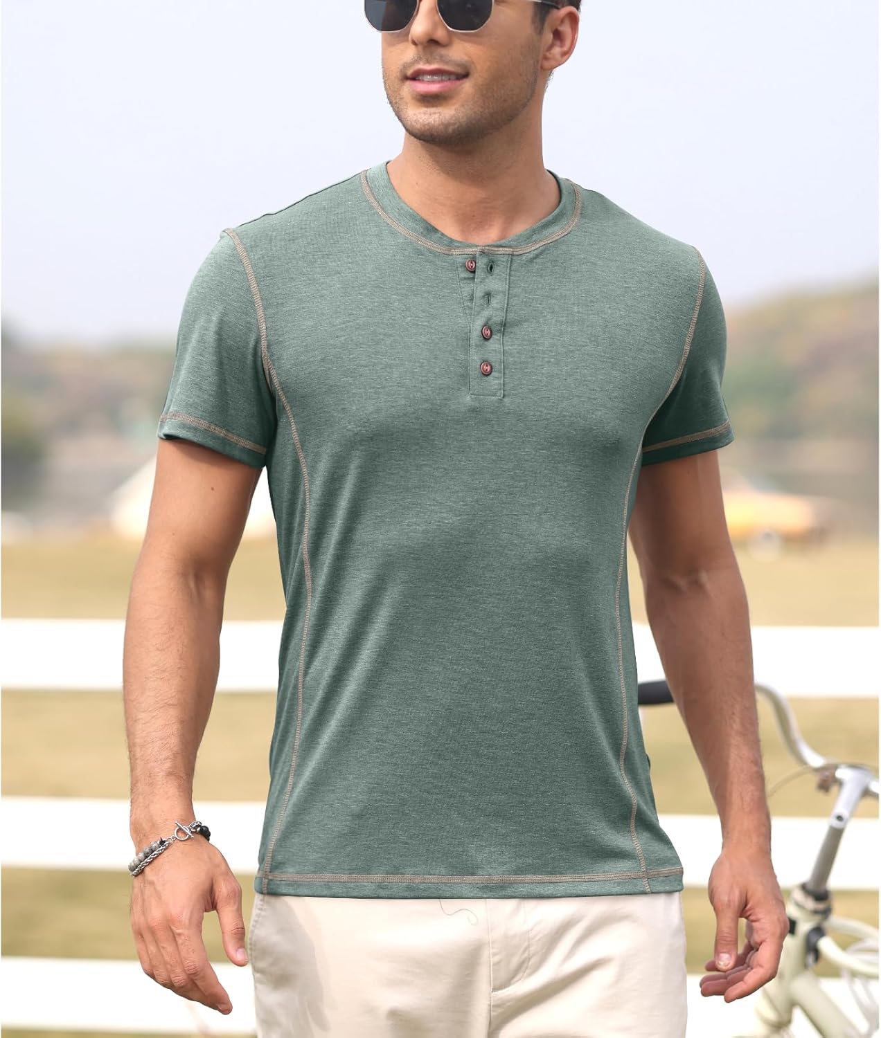 Men's Long Sleeve T-Shirt Long Cotton Henley Turtleneck Casual T-Shirt M-2XL