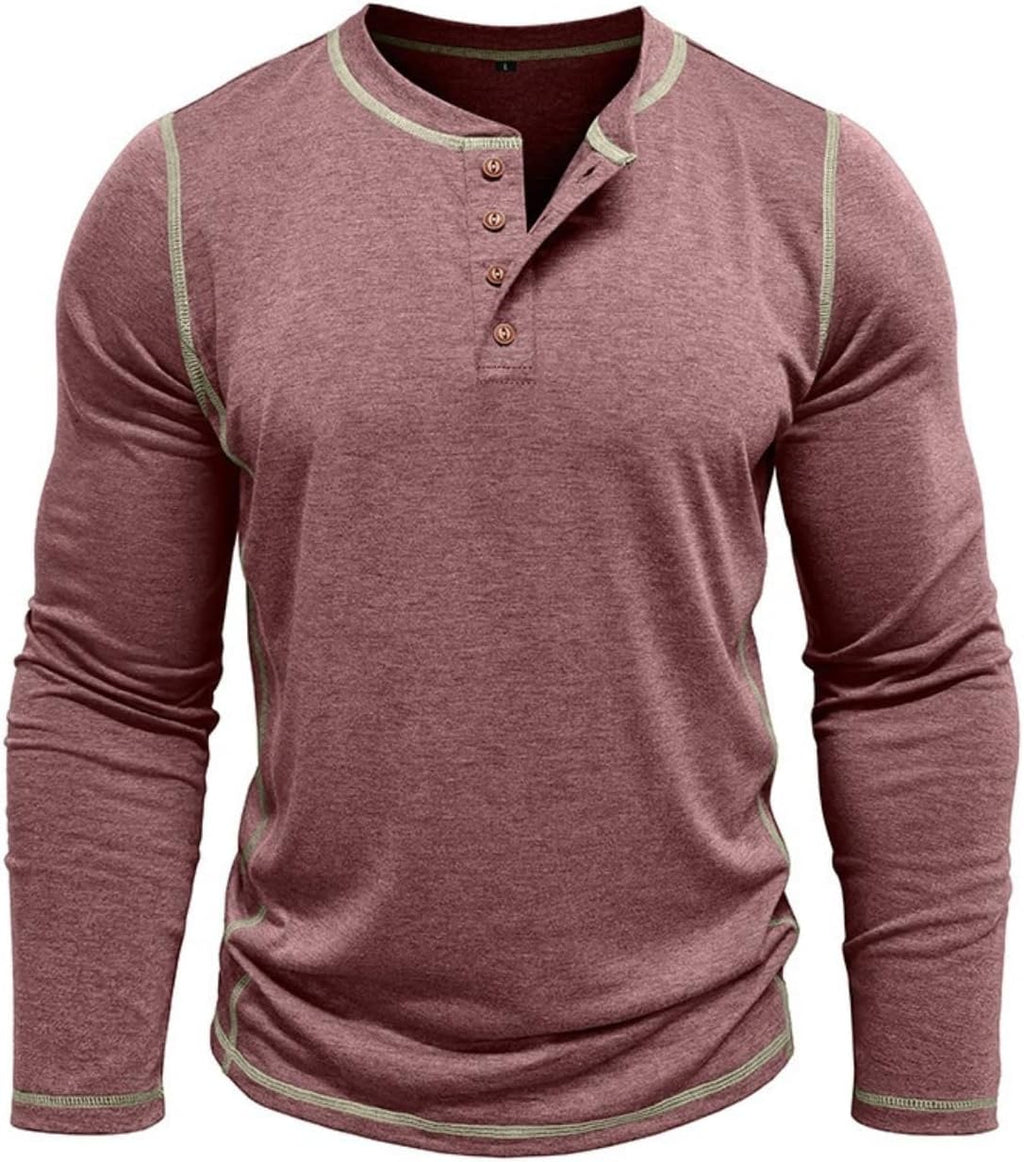 Men's Long Sleeve T-Shirt Long Cotton Henley Turtleneck Casual T-Shirt M-2XL