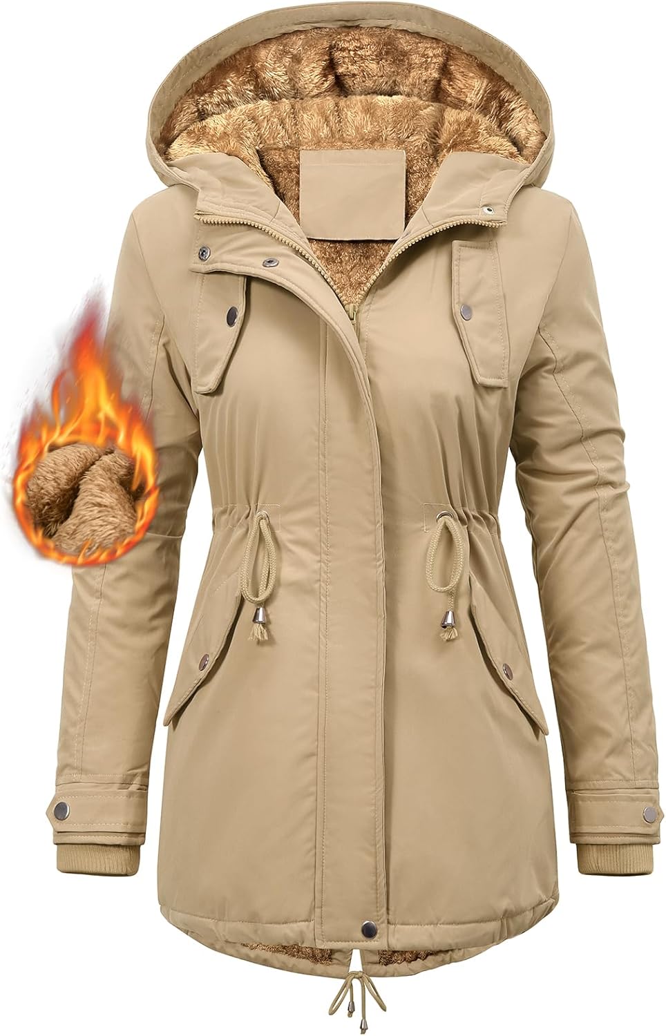 CMTOP Women Winter Jackets UK Thick Fleece Lined Ladies Coats Warm Fuzzy Waterproof Coat Padded Windproof Ladies Coats Thermal Outdoor Parka Jacket Hooded Outwear with Pockets