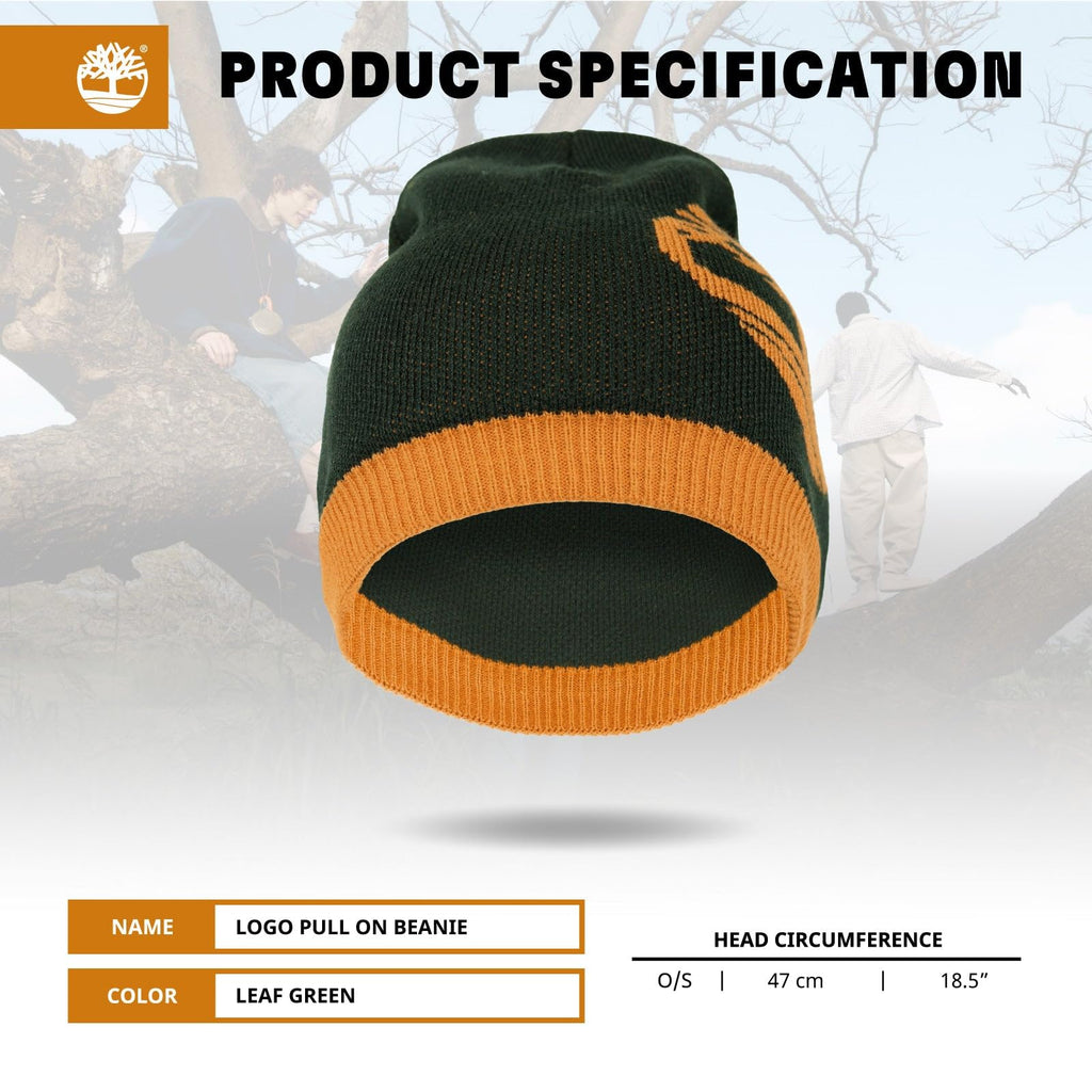 Timberland Men’s Logo Pull-On Beanie - Soft Ribbed Knit Winter Hat, Jacquard Tree Design, Warm Stretch Fit for Cold Weather
