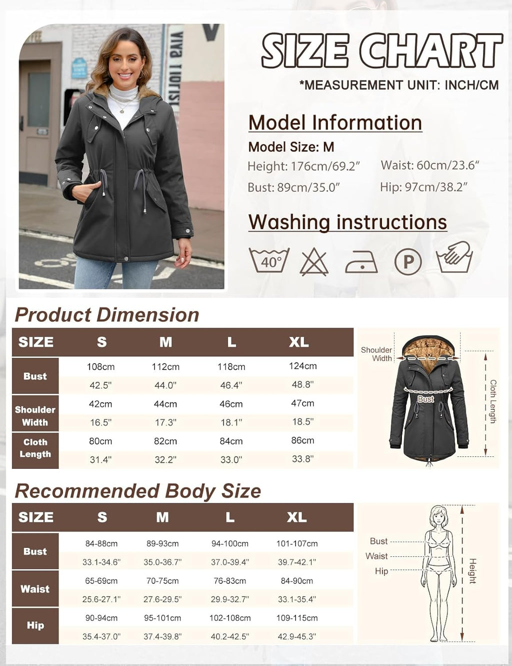 CMTOP Women Winter Jackets UK Thick Fleece Lined Ladies Coats Warm Fuzzy Waterproof Coat Padded Windproof Ladies Coats Thermal Outdoor Parka Jacket Hooded Outwear with Pockets
