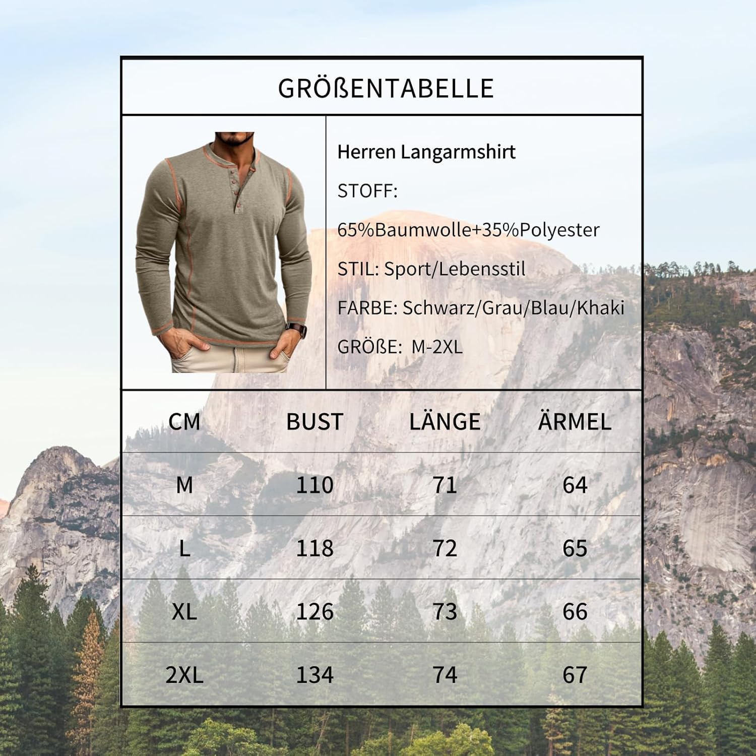 Men's Long Sleeve T-Shirt Long Cotton Henley Turtleneck Casual T-Shirt M-2XL