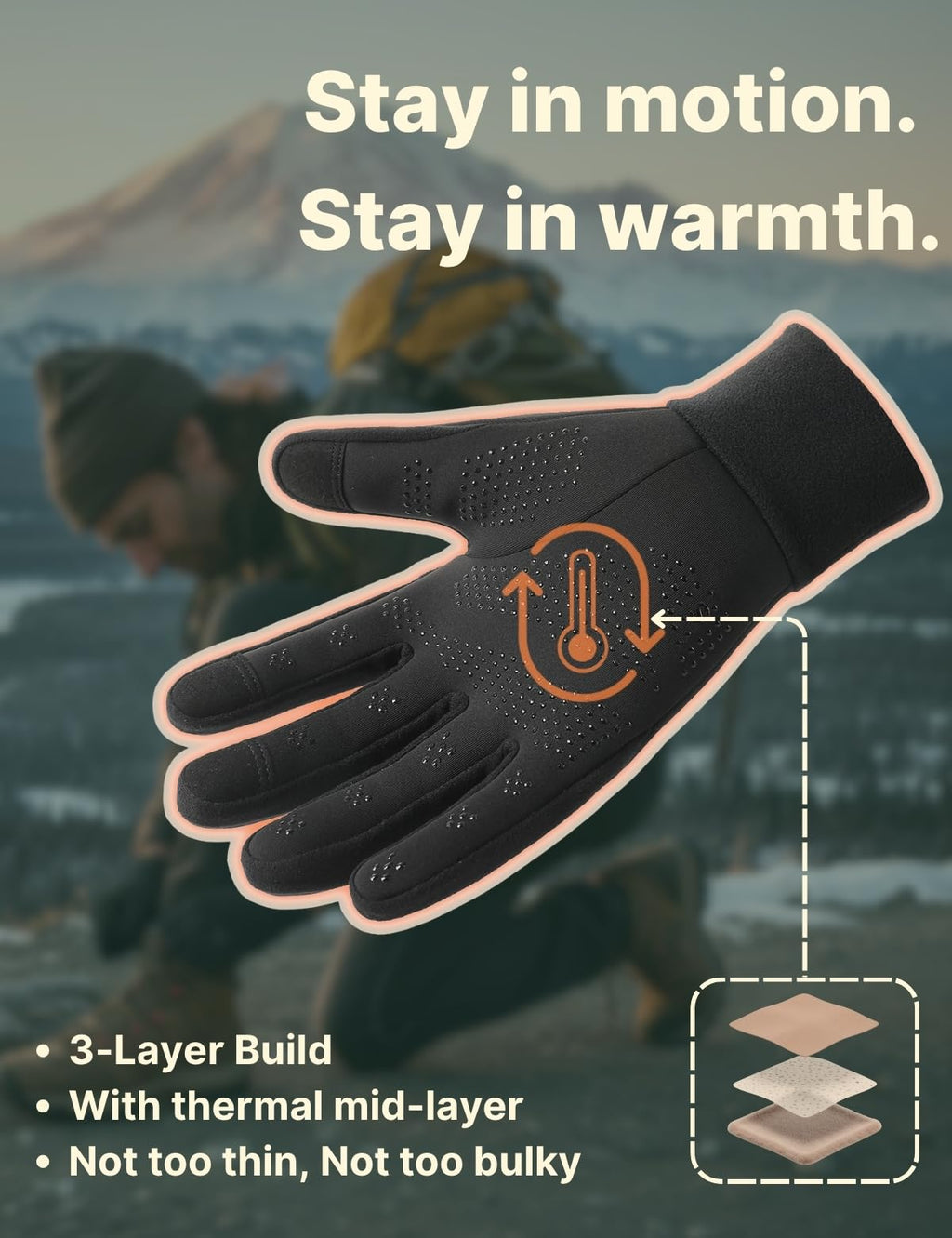 Winter Gloves Women Men Cold Weather Touch Screen 3-Layers Liner Glove for Running, Cycling, Biking, Hiking, Driving