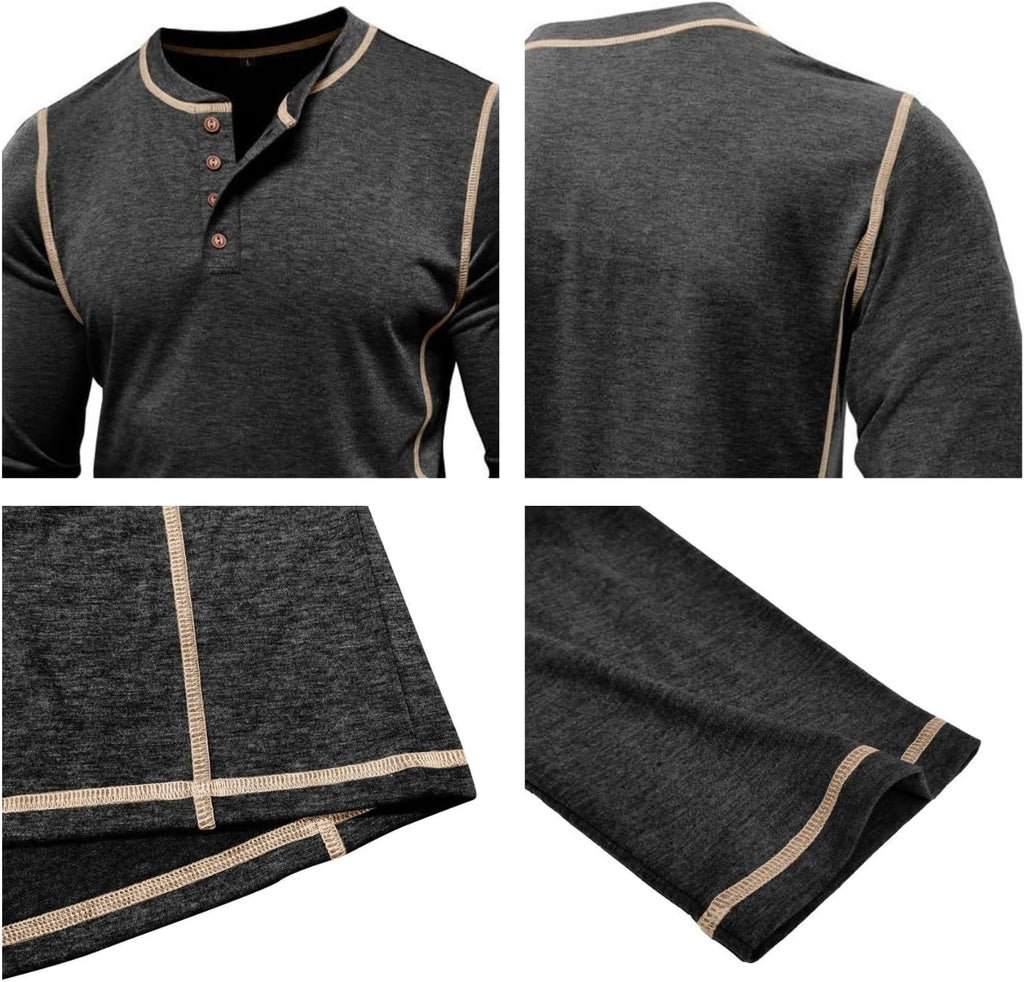 Men's Long Sleeve T-Shirt Long Cotton Henley Turtleneck Casual T-Shirt M-2XL
