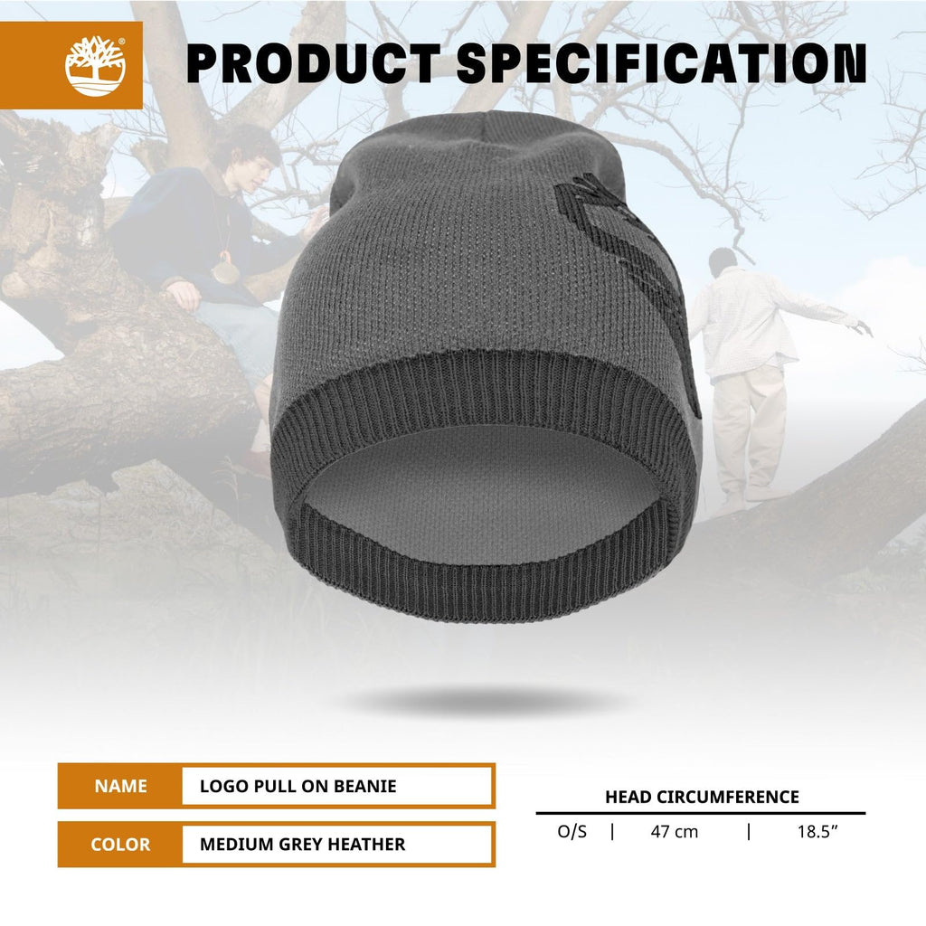 Timberland Men’s Logo Pull-On Beanie - Soft Ribbed Knit Winter Hat, Jacquard Tree Design, Warm Stretch Fit for Cold Weather