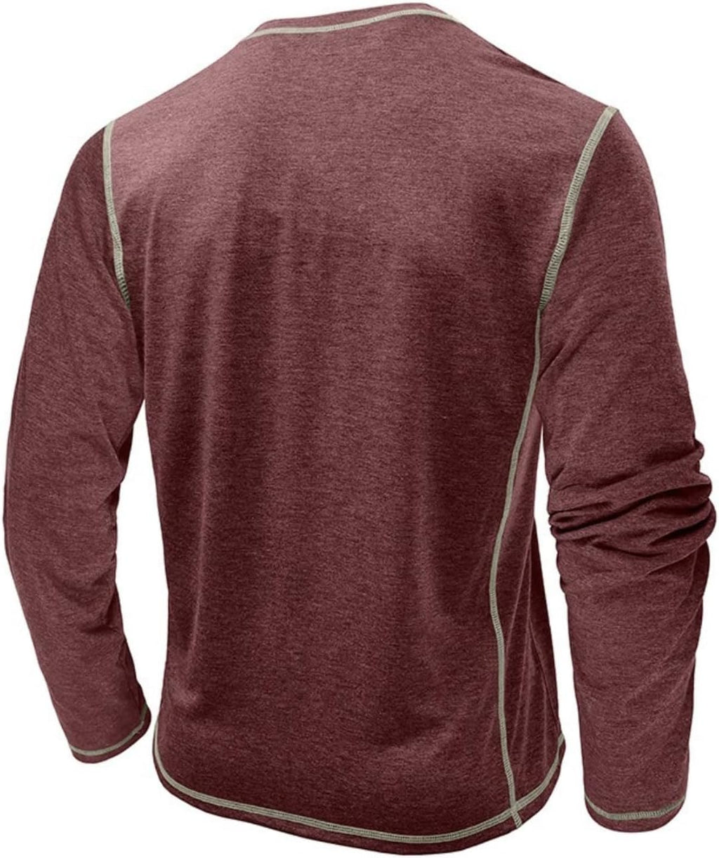 Men's Long Sleeve T-Shirt Long Cotton Henley Turtleneck Casual T-Shirt M-2XL