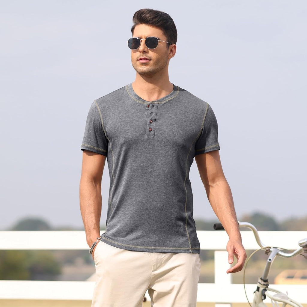 Men's Long Sleeve T-Shirt Long Cotton Henley Turtleneck Casual T-Shirt M-2XL