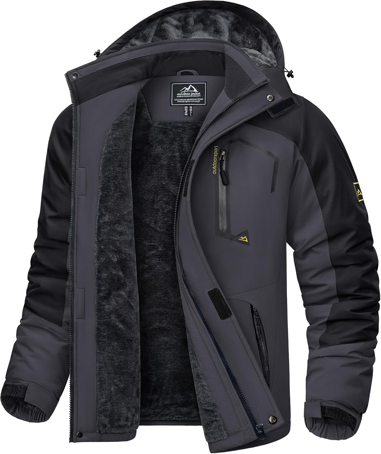 KEFITEVD Men's Ski Jacket, Breathable Warm Lined Winter Jacket with Removable Hood, Snowboard Jacket, Waterproof Outdoor Jacket