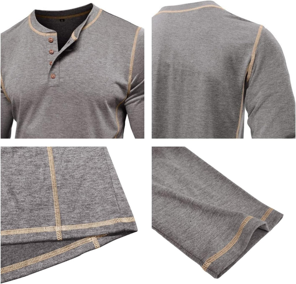 Men's Long Sleeve T-Shirt Long Cotton Henley Turtleneck Casual T-Shirt M-2XL